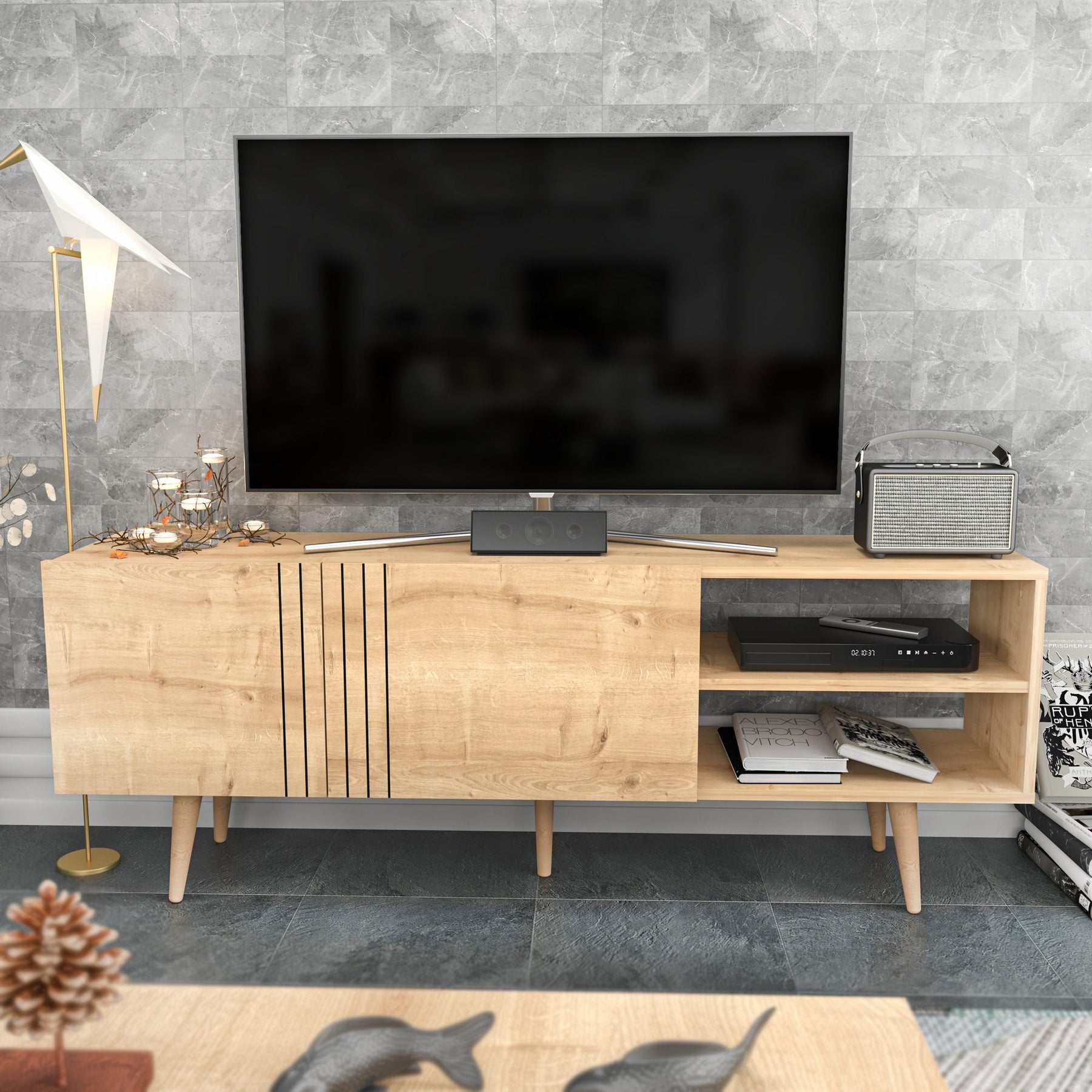 Comoda TV Ronas, stejar, PAL melaminat, 160x35x39 cm
