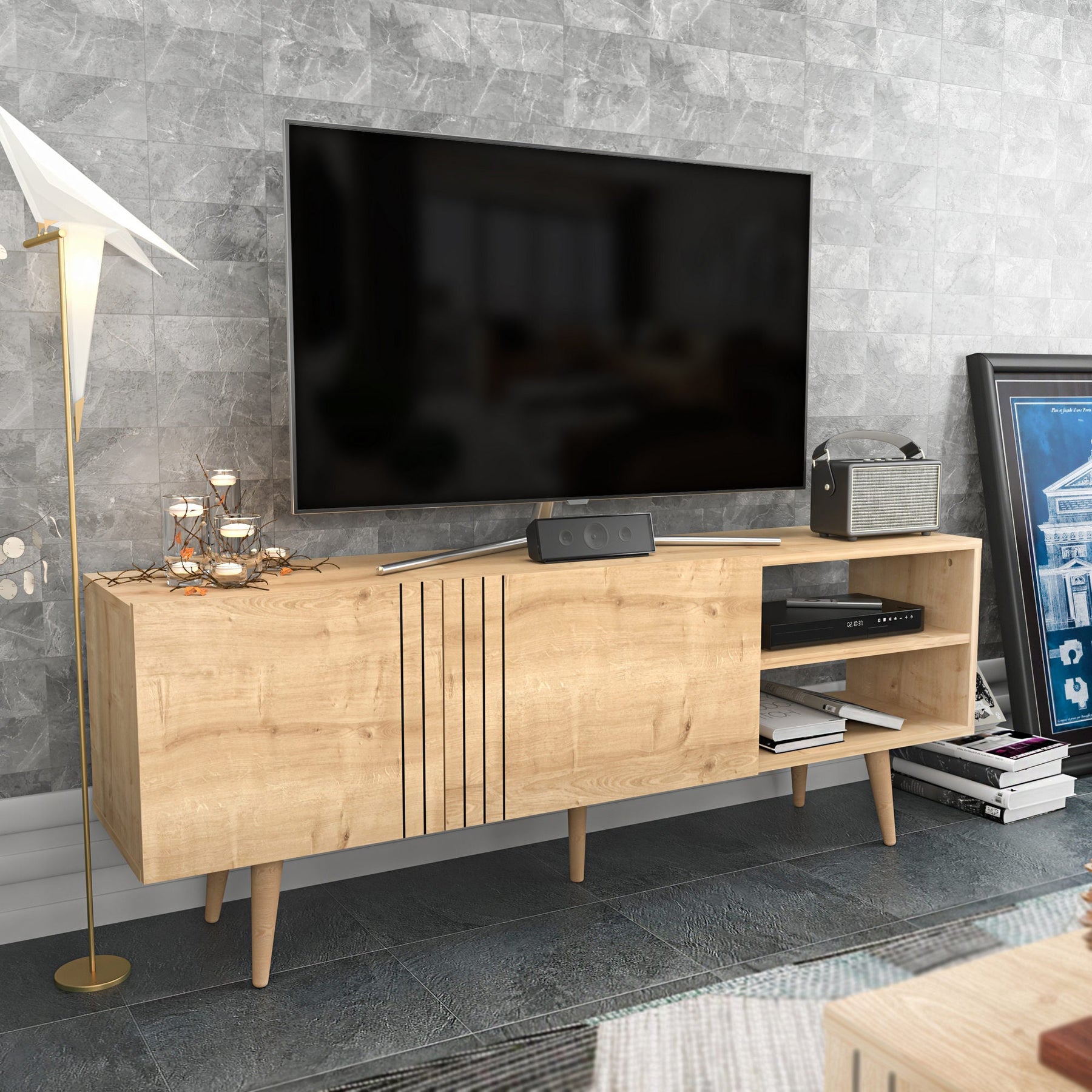 Comoda TV Ronas, stejar, PAL melaminat, 160x35x39 cm