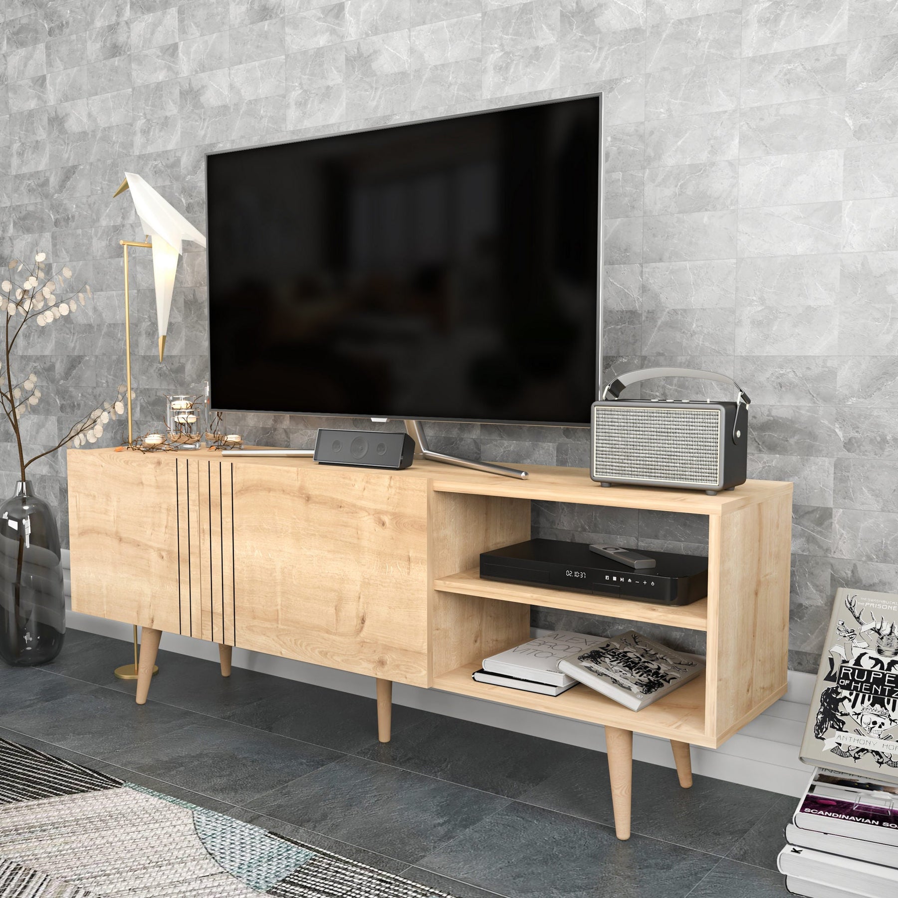 Comoda TV Ronas, stejar, PAL melaminat, 160x35x39 cm