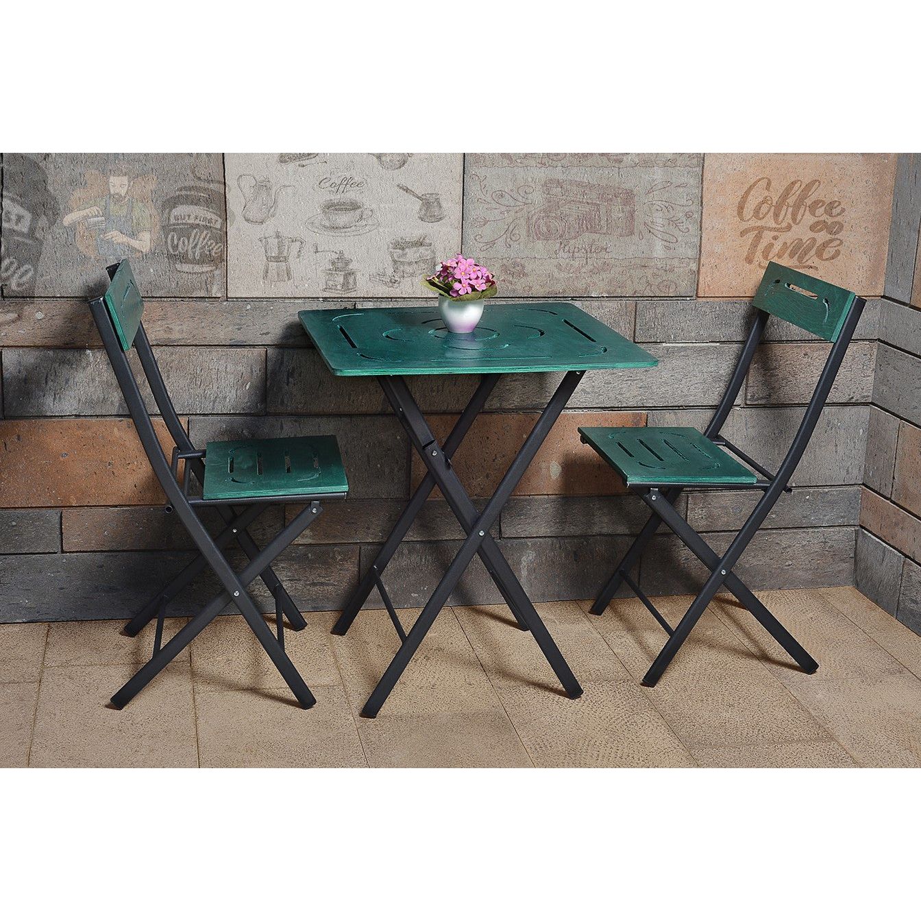 Set masa si scaune Bistro Set 5, 3 piese, verde, metal