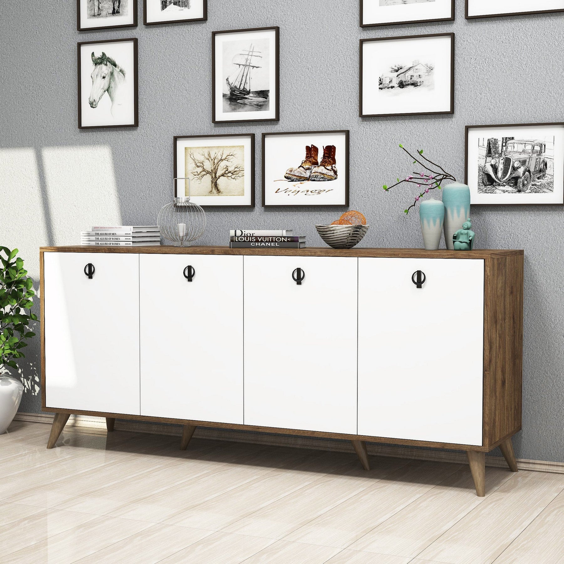 Comoda Elite 1612, din PAL melaminat, alba, 180x45x80 cm