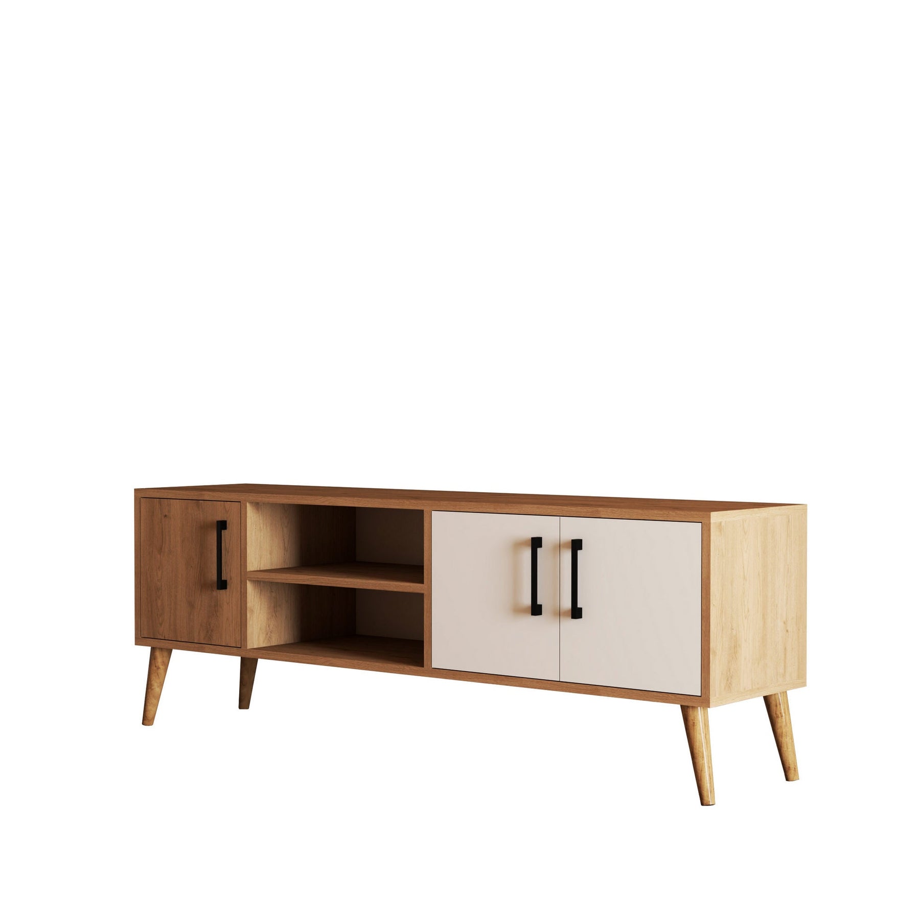 Comoda TV Exxen-1584, stejar/alb, PAL melaminat, 150x52x34 cm