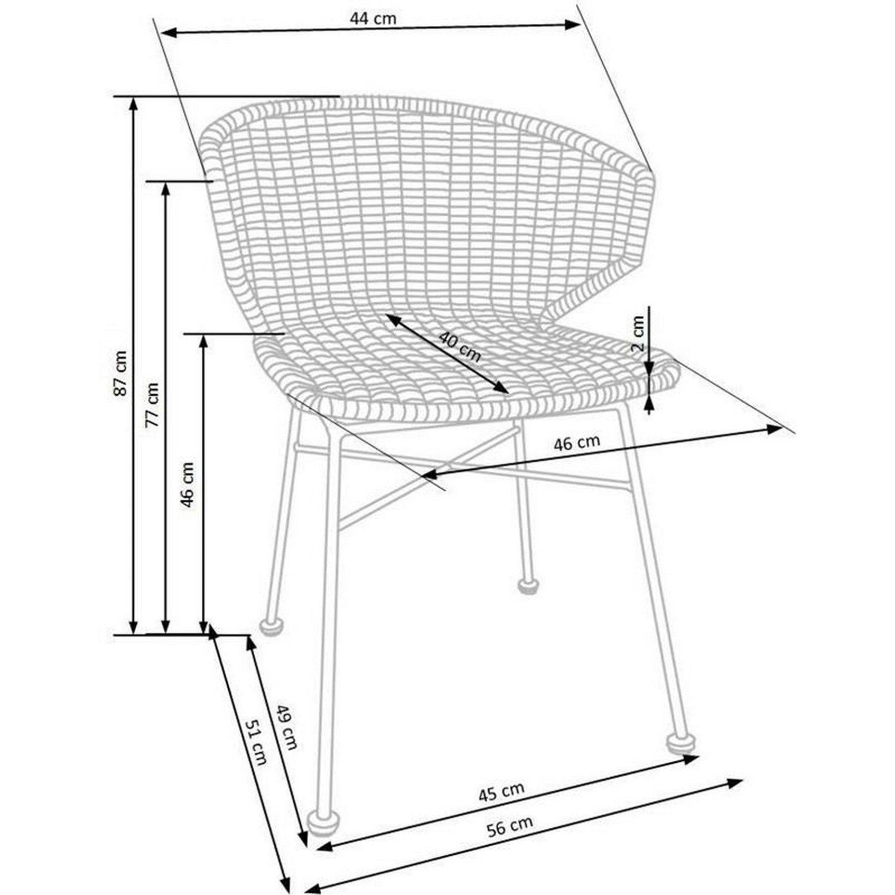 Scaun K407, ratan sintetic, 56x51x77 cm