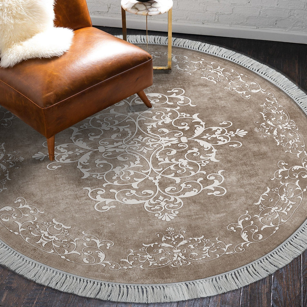 Covor, 180x180 cm, forma rotunda, material poliester, bej, ALN400616BJ18