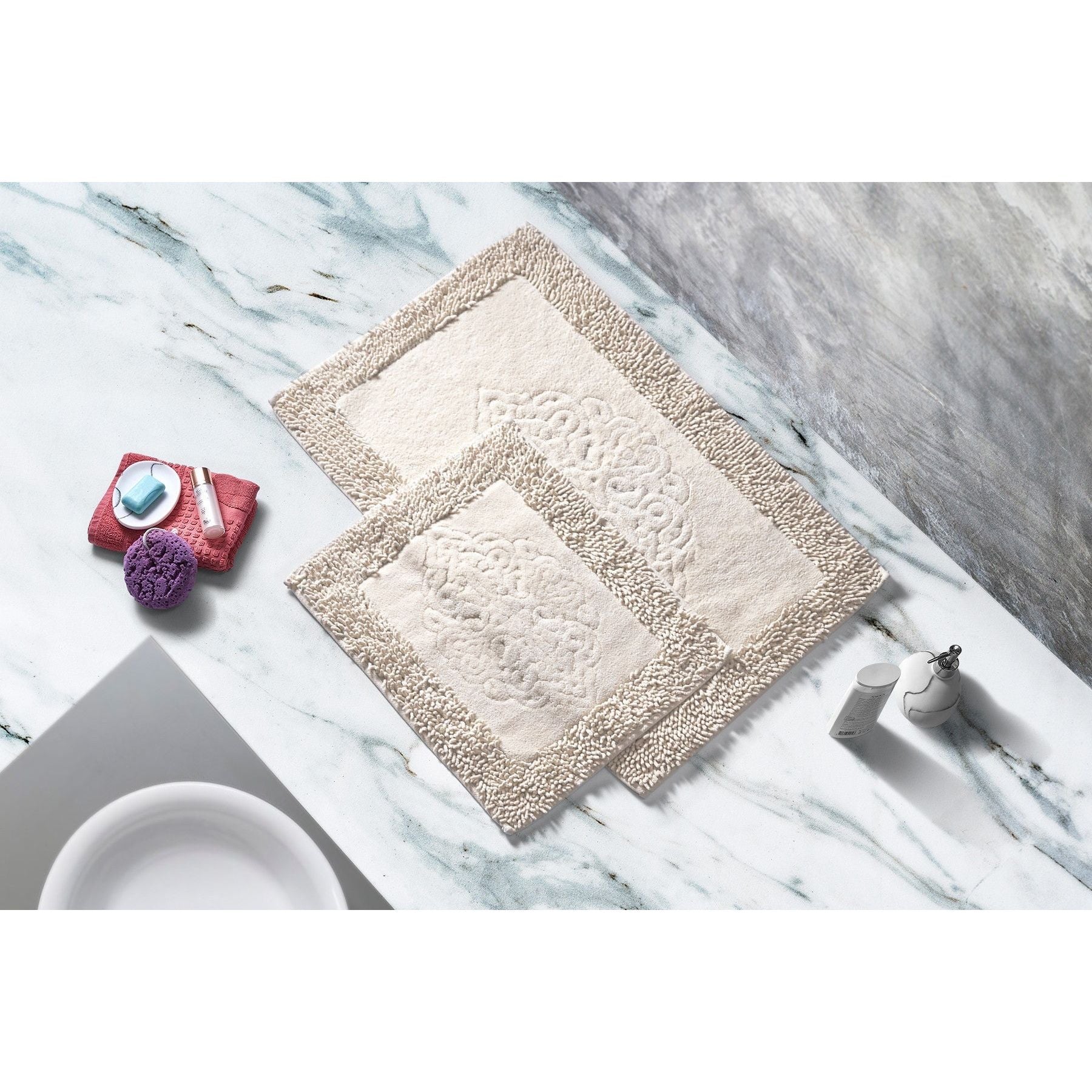 Set 2 covorase baie COTTONKT000043, 50x60/60x100 cm, forma dreptunghiulara, material bumbac, bej