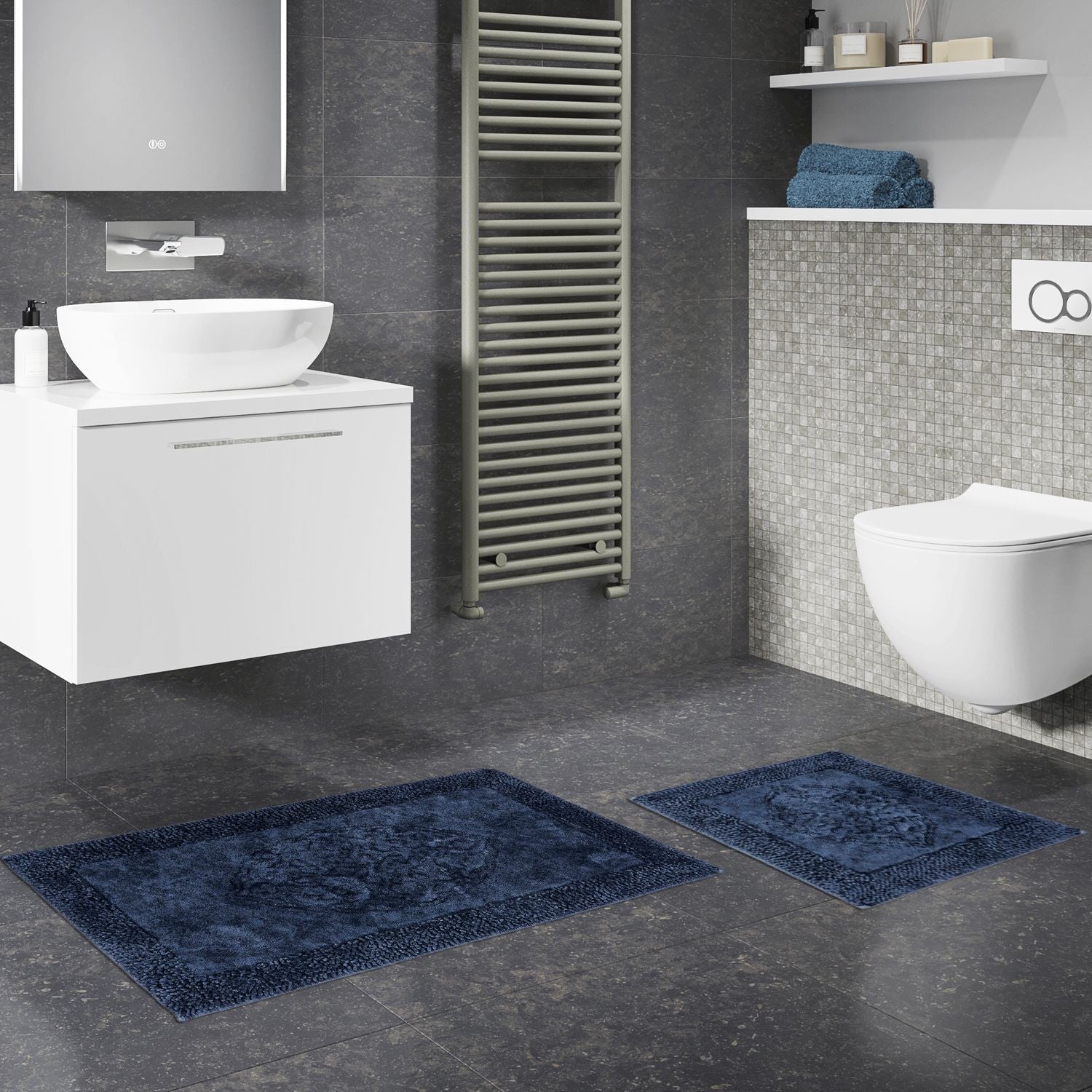 Set 2 covorase baie COTTONKT000422, 50x60/60x100 cm, forma dreptunghiulara, material bumbac, bleumarin