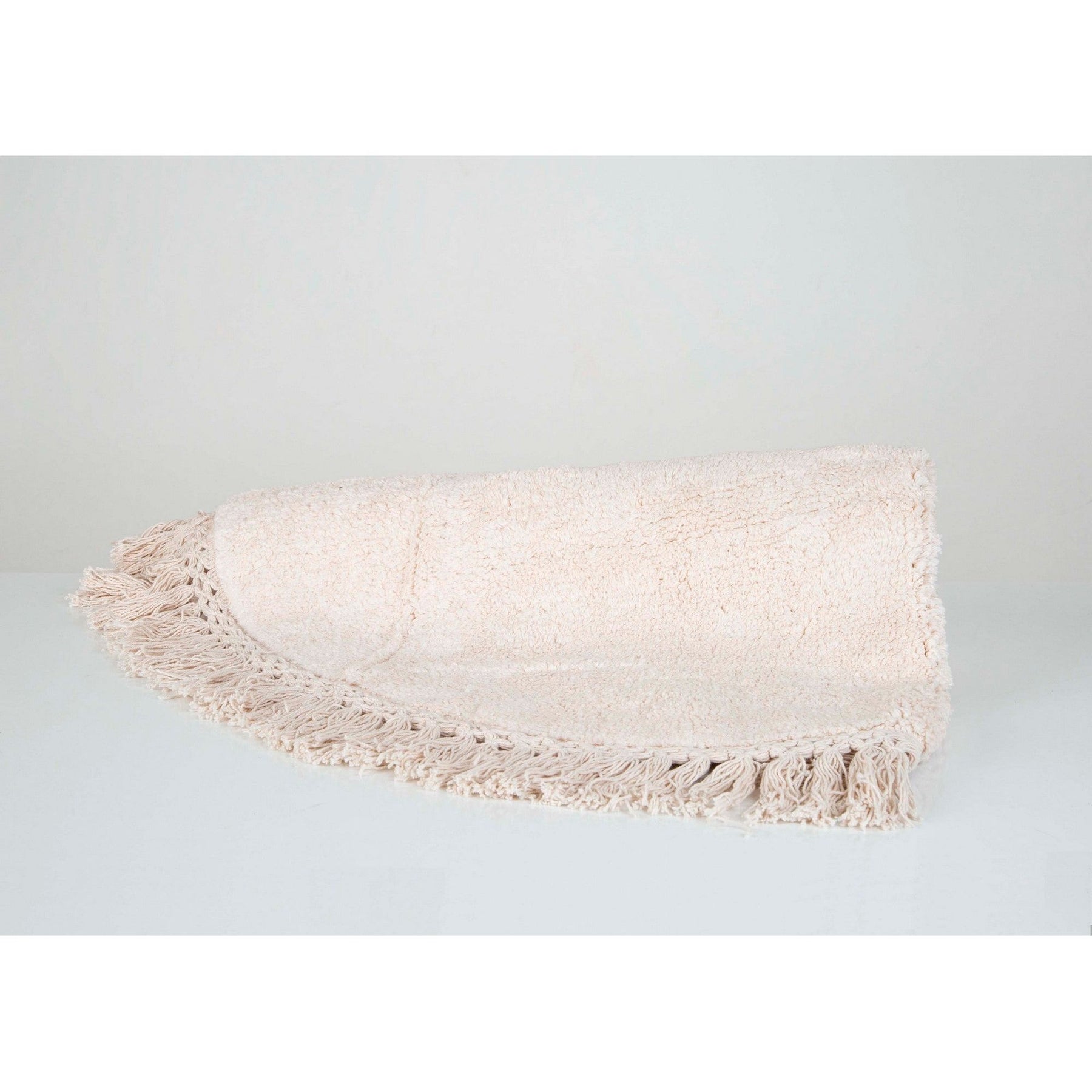 Covoras de baie Lora, 90 cm, forma rotunda, material bumbac, crem