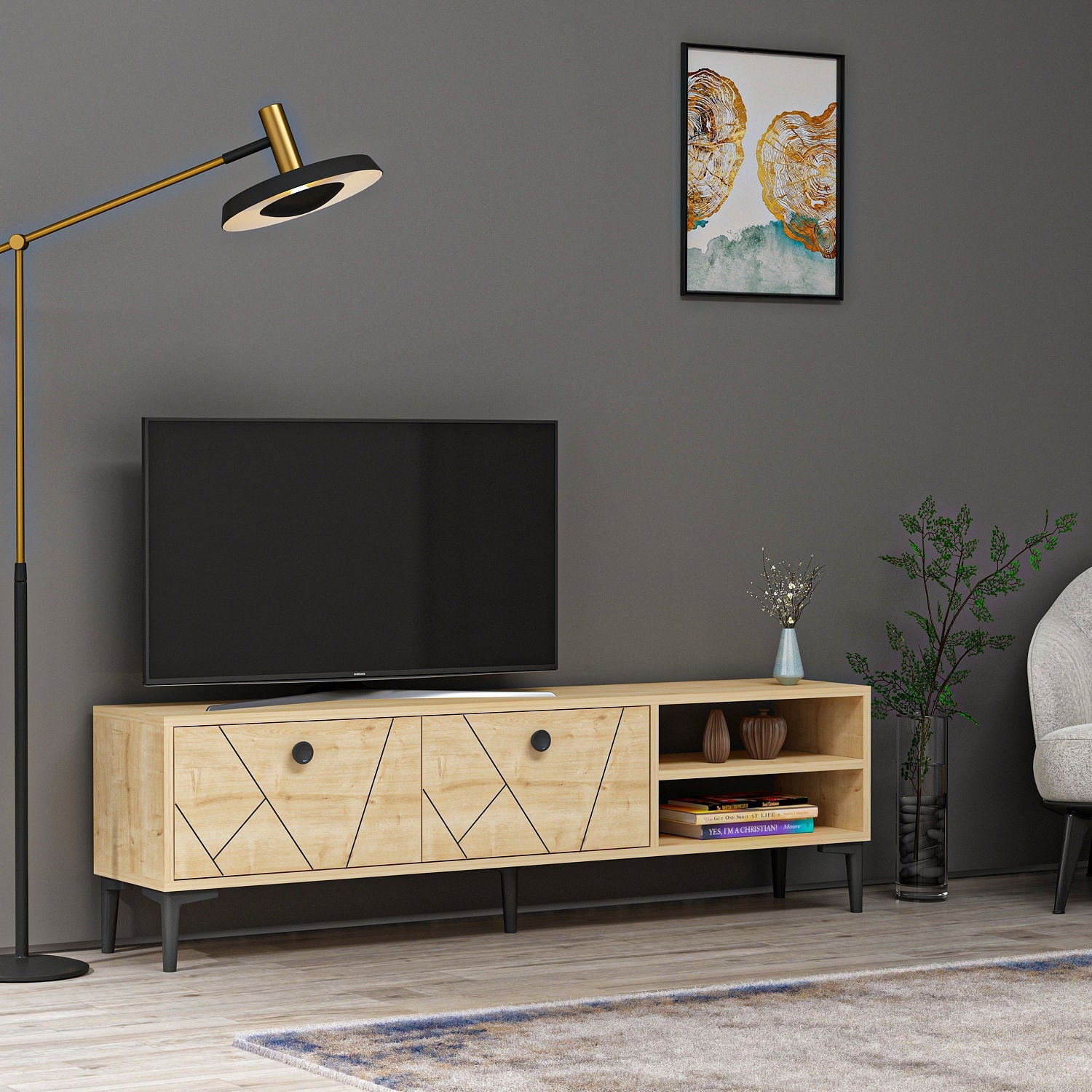 Comoda TV Clara, stejar, PAL melaminat, 150x45x30 cm
