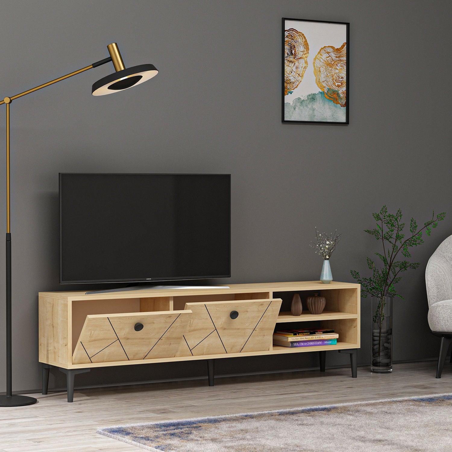Comoda TV Clara, stejar, PAL melaminat, 150x45x30 cm