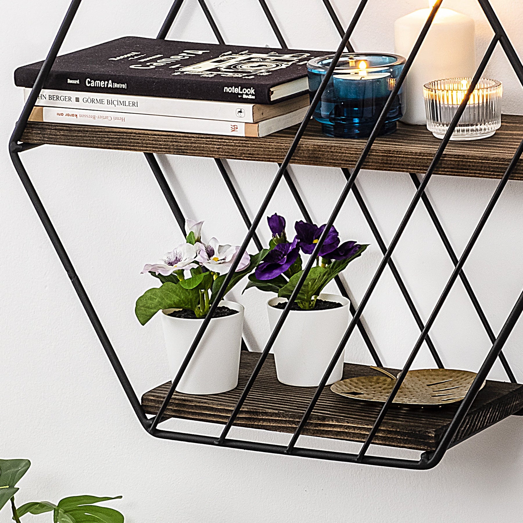 Raft Liliales, negru/nuc, metal/lemn, 44x15x40 cm