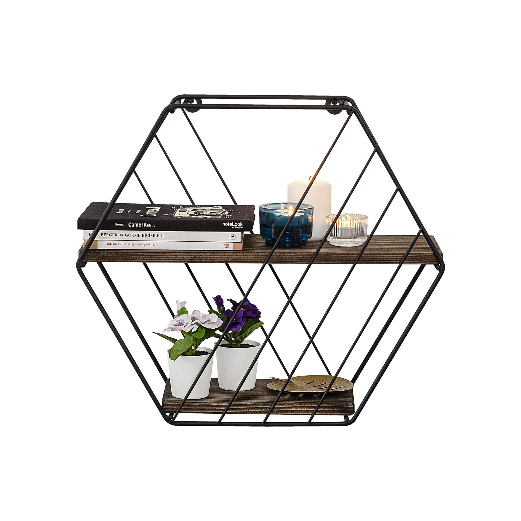 Raft Liliales, negru/nuc, metal/lemn, 44x15x40 cm