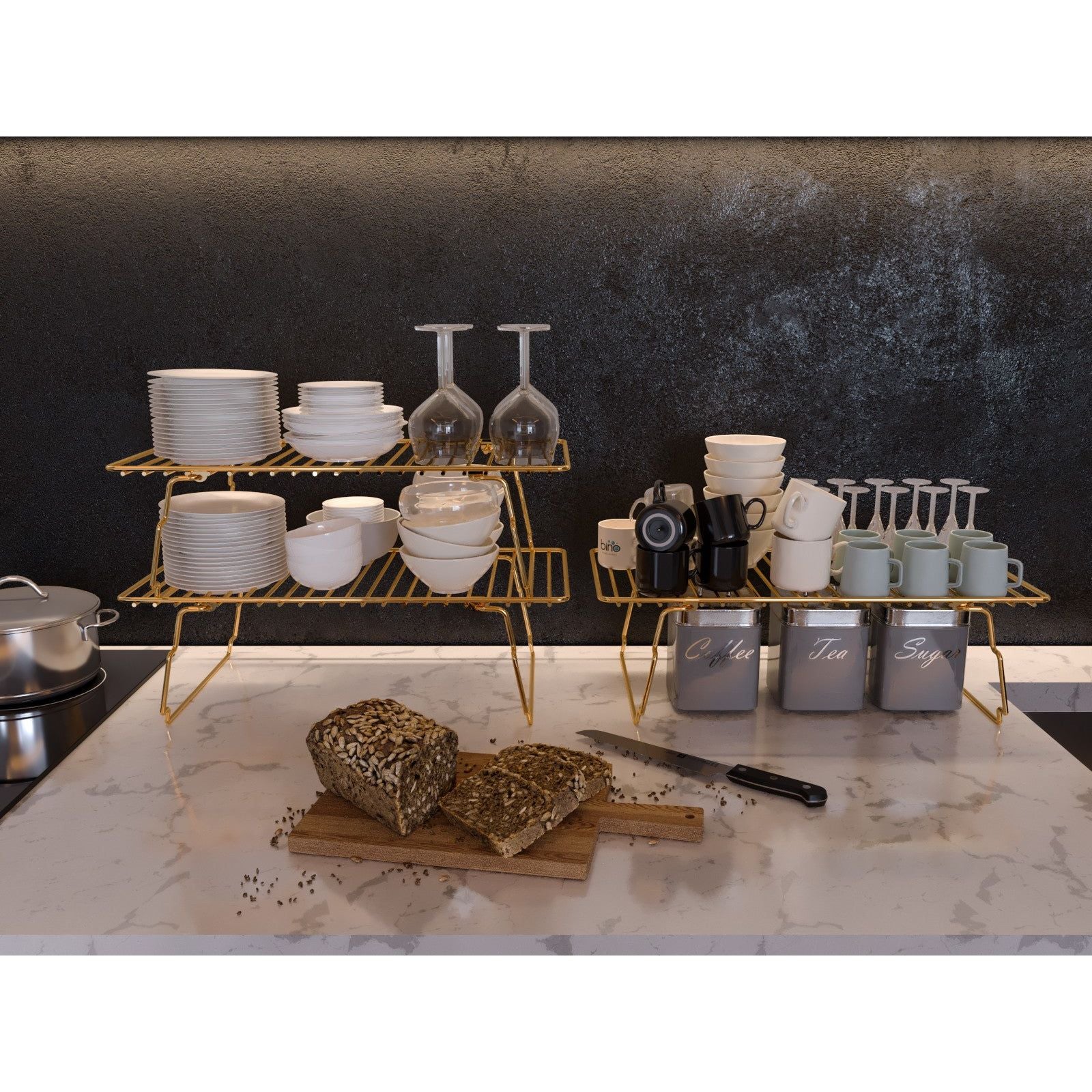 Set 3 rafturi Dolap, auriu, metal, 15x19x42 cm
