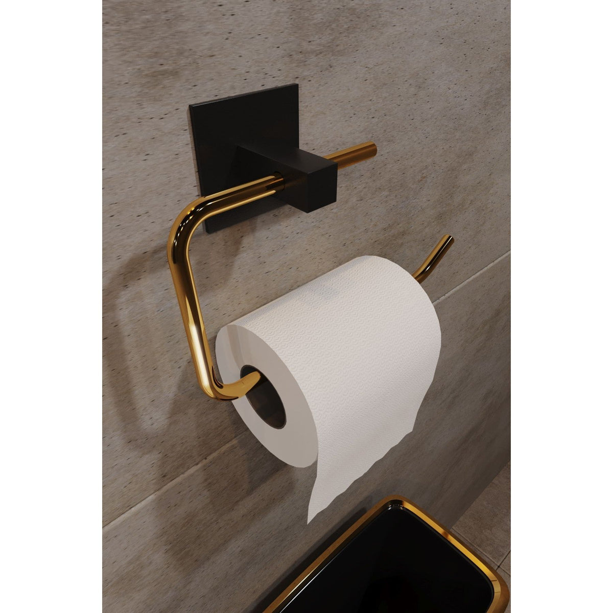 Suport hartie igienica 498HFT1118, negru/auriu, metal, 8x5x16 cm