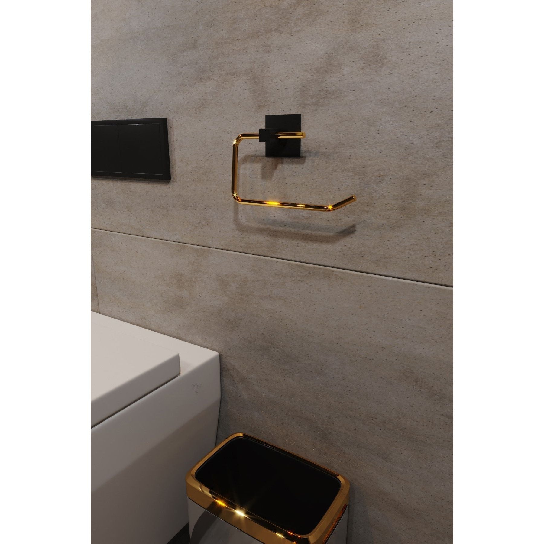 Suport hartie igienica 498HFT1118, negru/auriu, metal, 8x5x16 cm