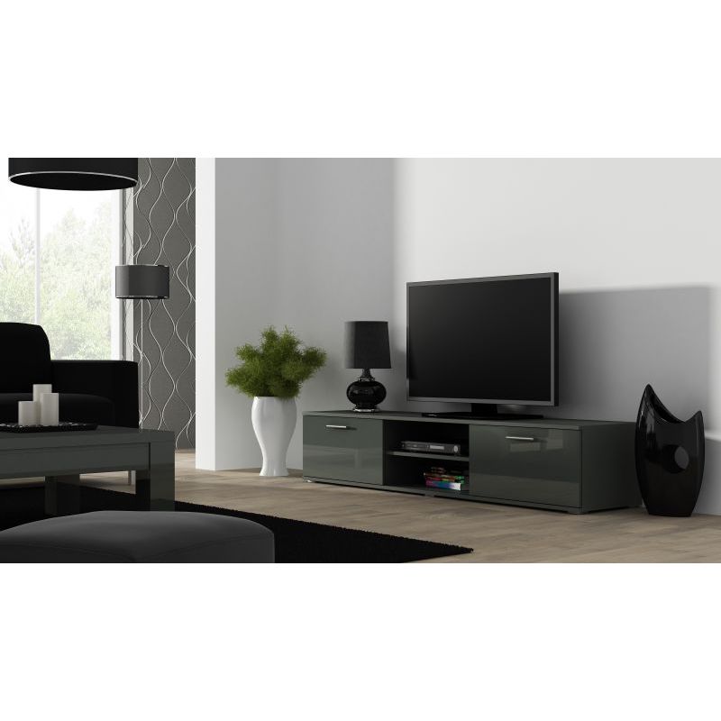 Comoda TV cu 2 usi si 2 spatii depozitare Soho RTV, gri, 180x43x37 cm