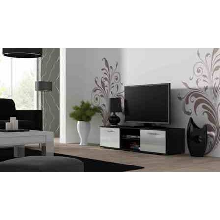 Comoda TV cu 2 usi si 2 spatii depozitare Soho RTV, negru/alb, 140x43x37 cm