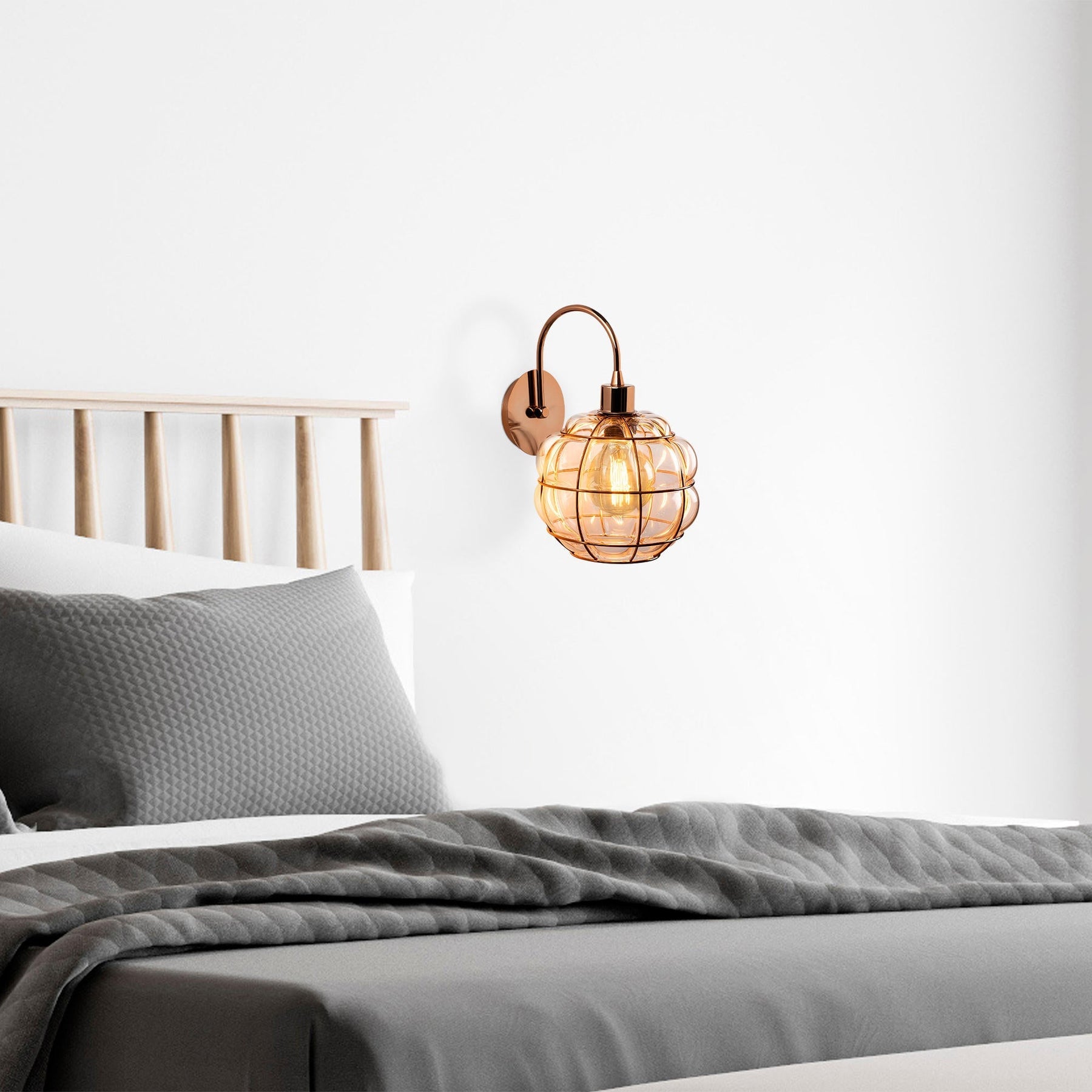 Lampa de perete Safderun, 401-A, cadru metalic/sticla, auriu-roze, 23x27x30 cm
