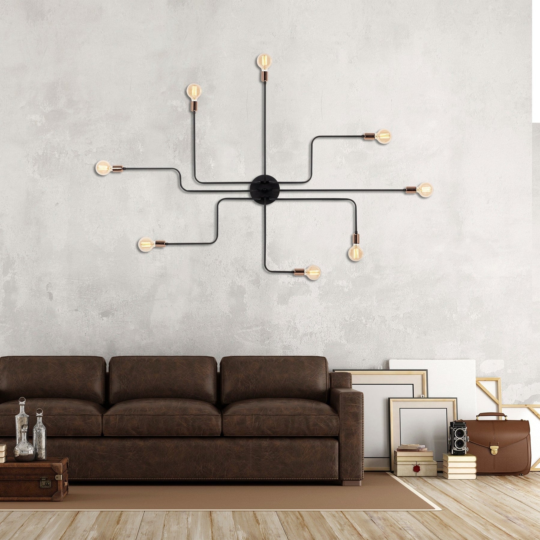 Lampa de perete stil industrial Truva, N-701 cadru metalic, negru, 140x15 cm