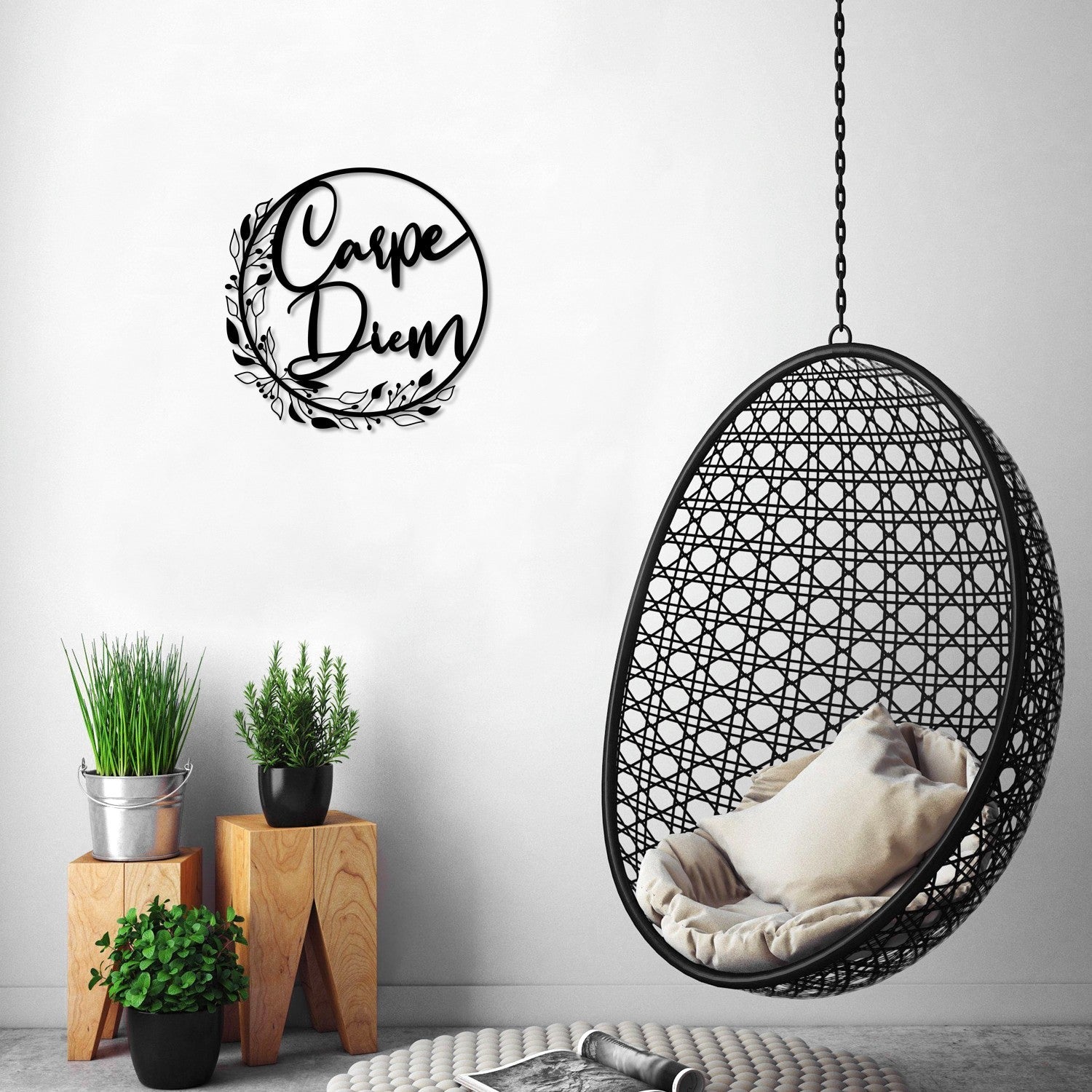 Accesoriu decorativ Carpe Diem, negru, metal, 48x48 cm