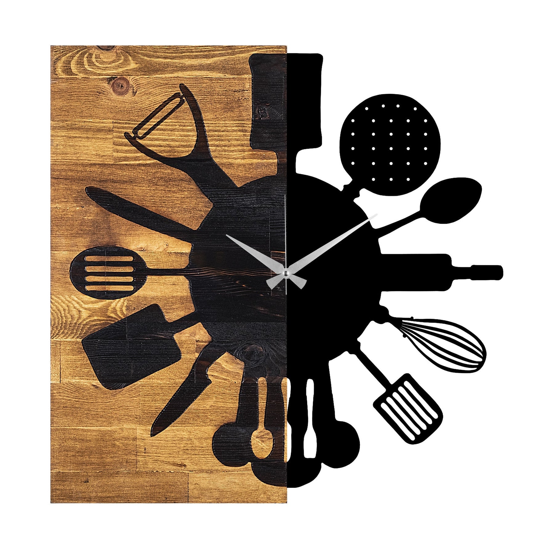 Ceas decorativ Clock 32, negru/stejar, lemn/metal, 60x58 cm