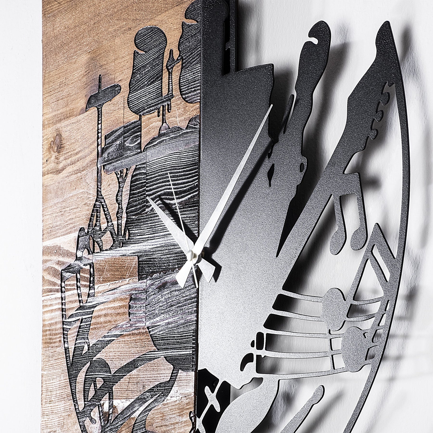 Ceas decorativ Clock 33, negru/stejar, lemn/metal, 60x58 cm