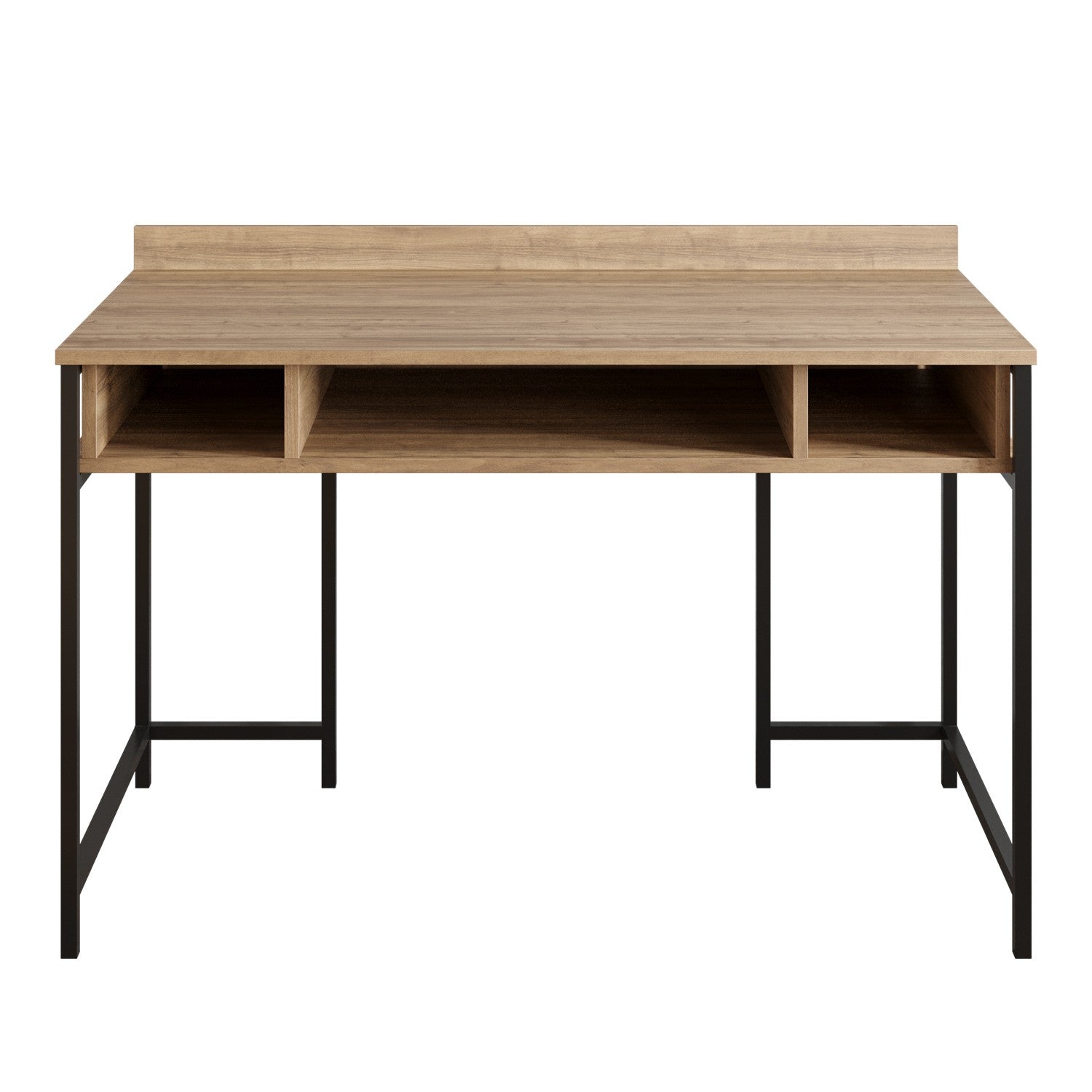 Birou Tumata, nuc/negru, PAL melaminat/metal, 120x65x62 cm