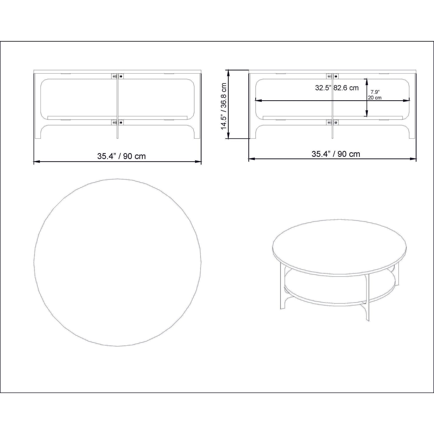 Masuta cafea Versy, negru, PAL melaminat/metal, 90x90x37 cm