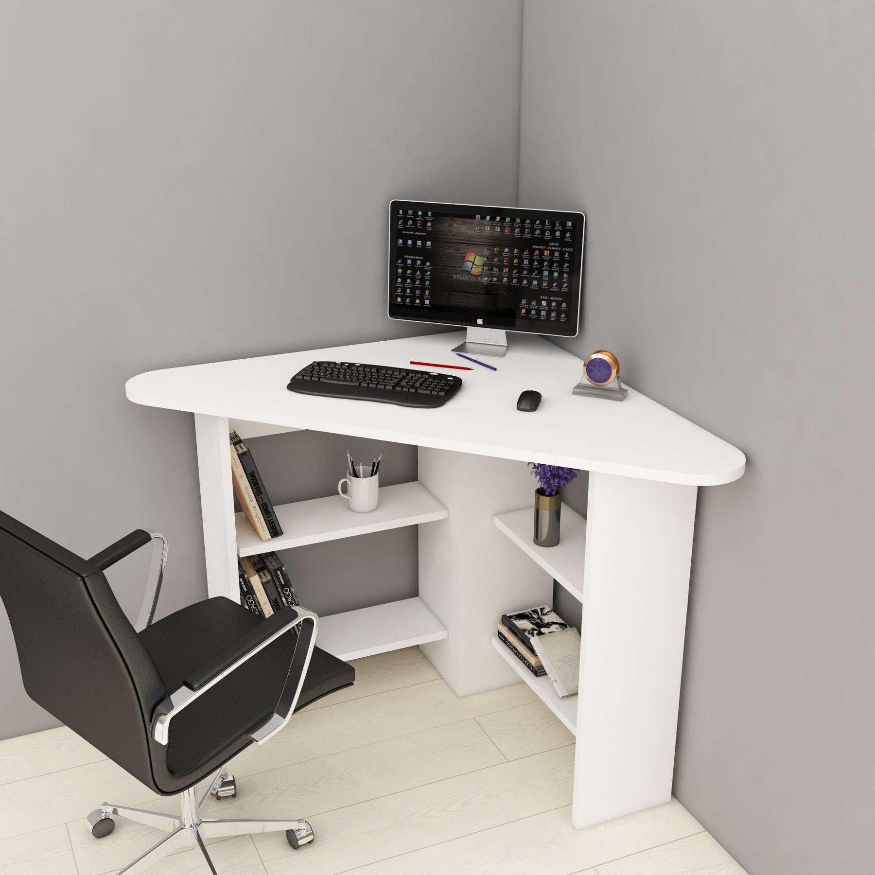 Birou Corner, alb, PAL melaminat, 80x74x80 cm