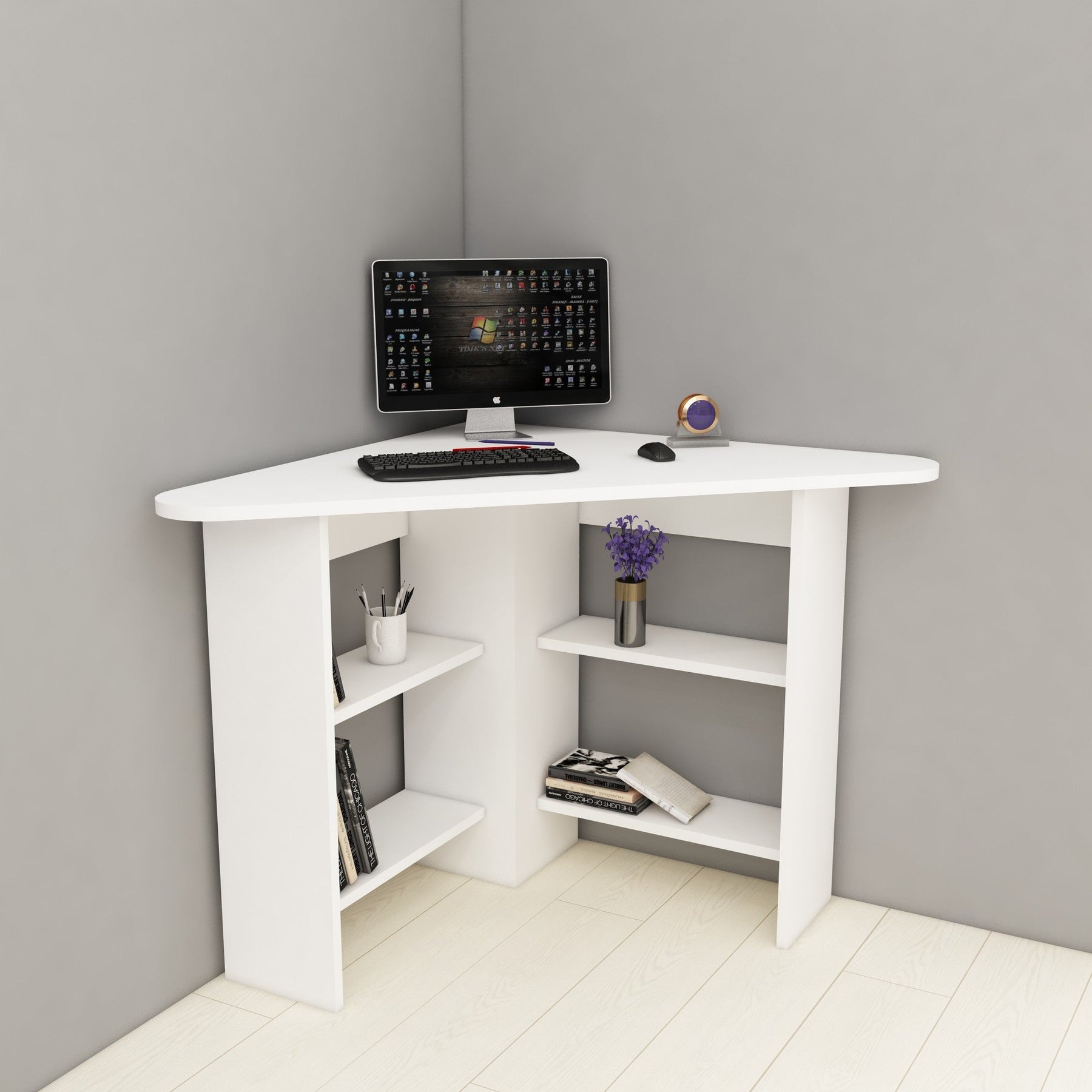 Birou Corner, alb, PAL melaminat, 80x74x80 cm