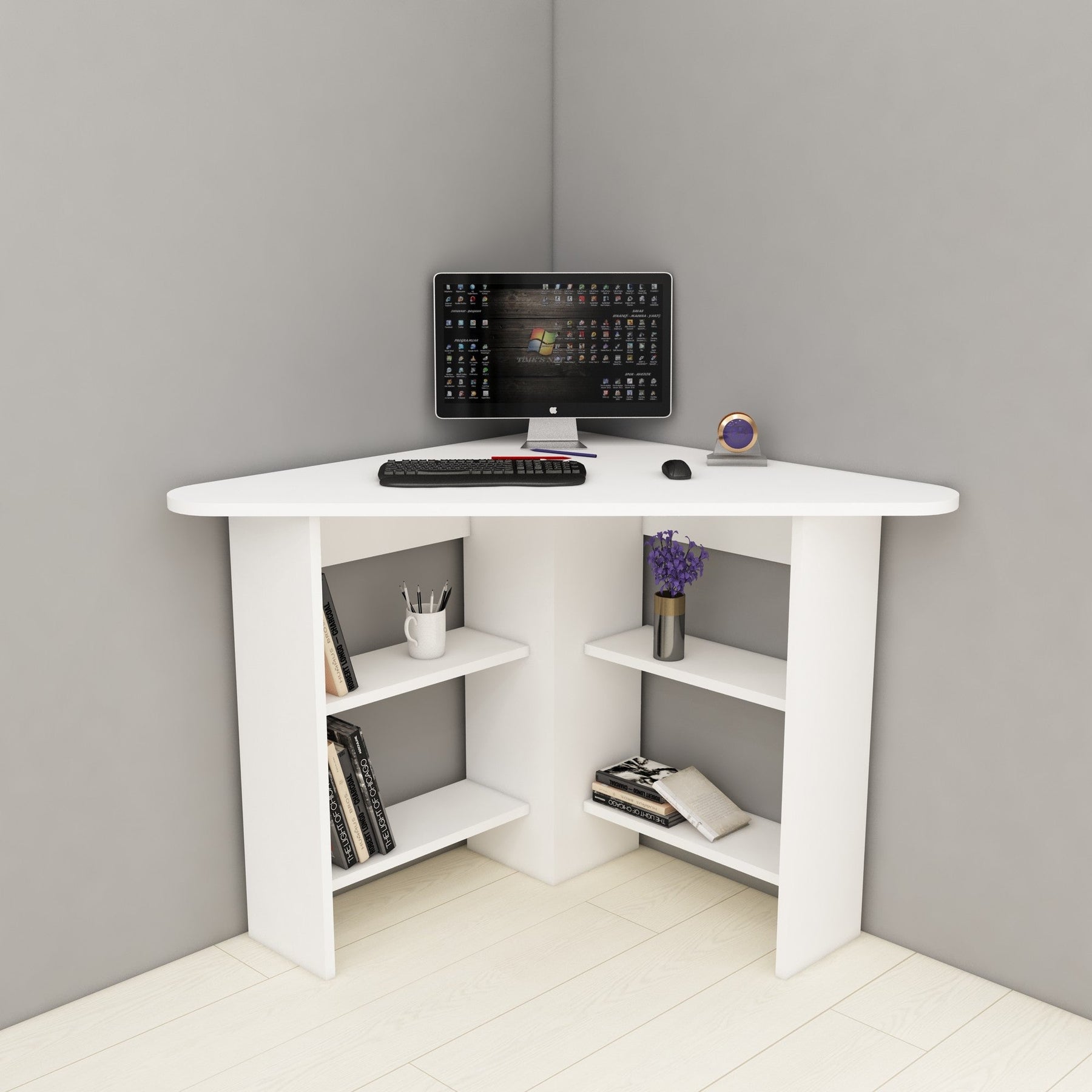 Birou Corner, alb, PAL melaminat, 80x74x80 cm