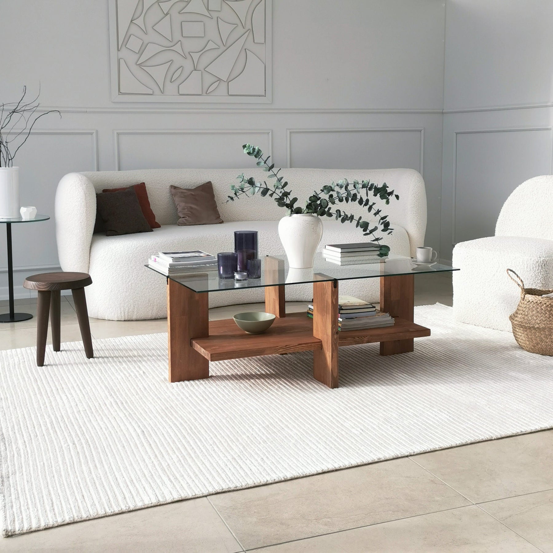 Masuta cafea Babylon, nuc, sticla/lemn masiv, 105x40x60 cm