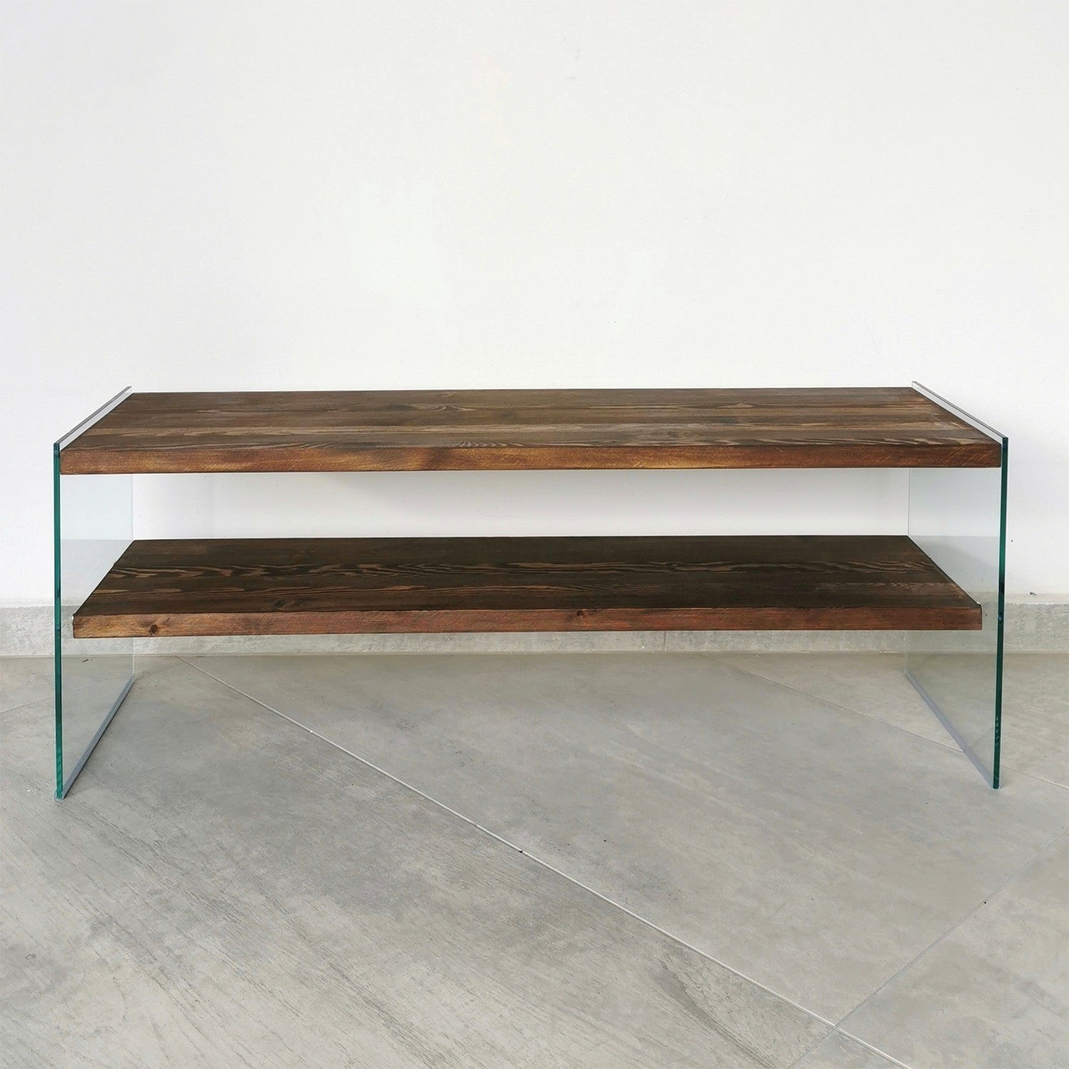 Comoda TV TV103, nuc, sticla/lemn masiv, 120x45x35 cm