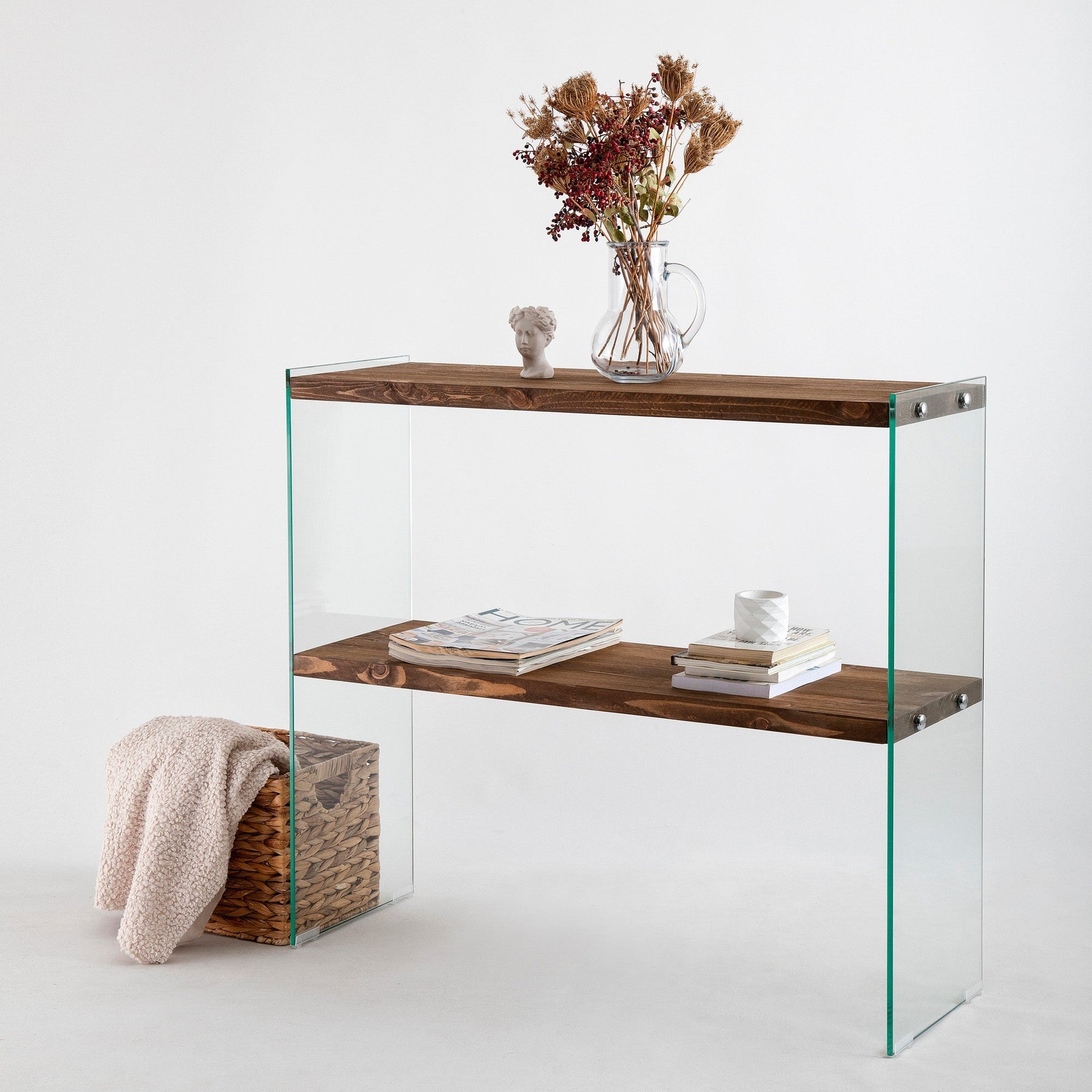 Comoda Venedik, nuc, sticla/lemn masiv, 90x80x30 cm