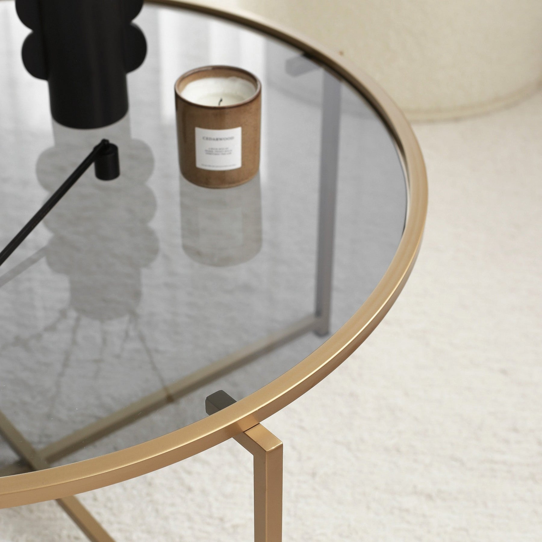masuta cafea Sun S404F, auriu/fumuriu, sticla/metal, 83x83x40 cm