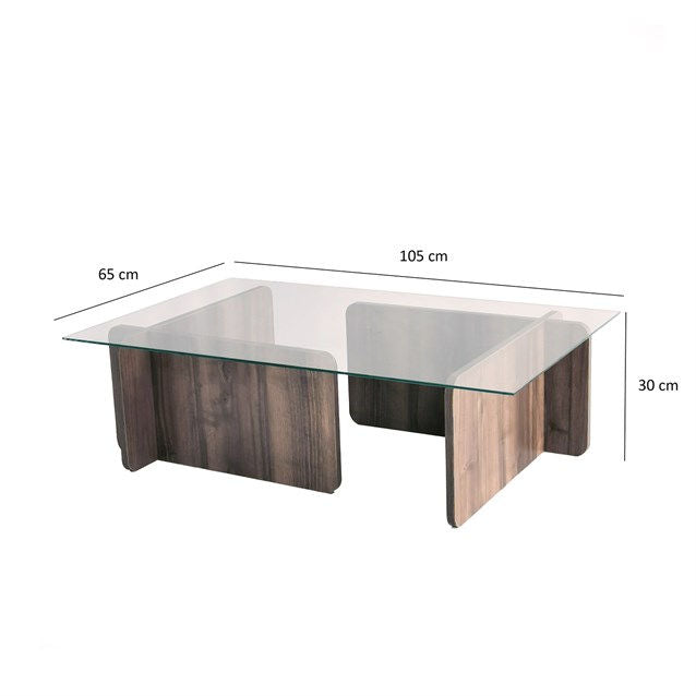 Masuta cafea Escape, nuc, sticla/PAL melaminat, 105x30x65 cm