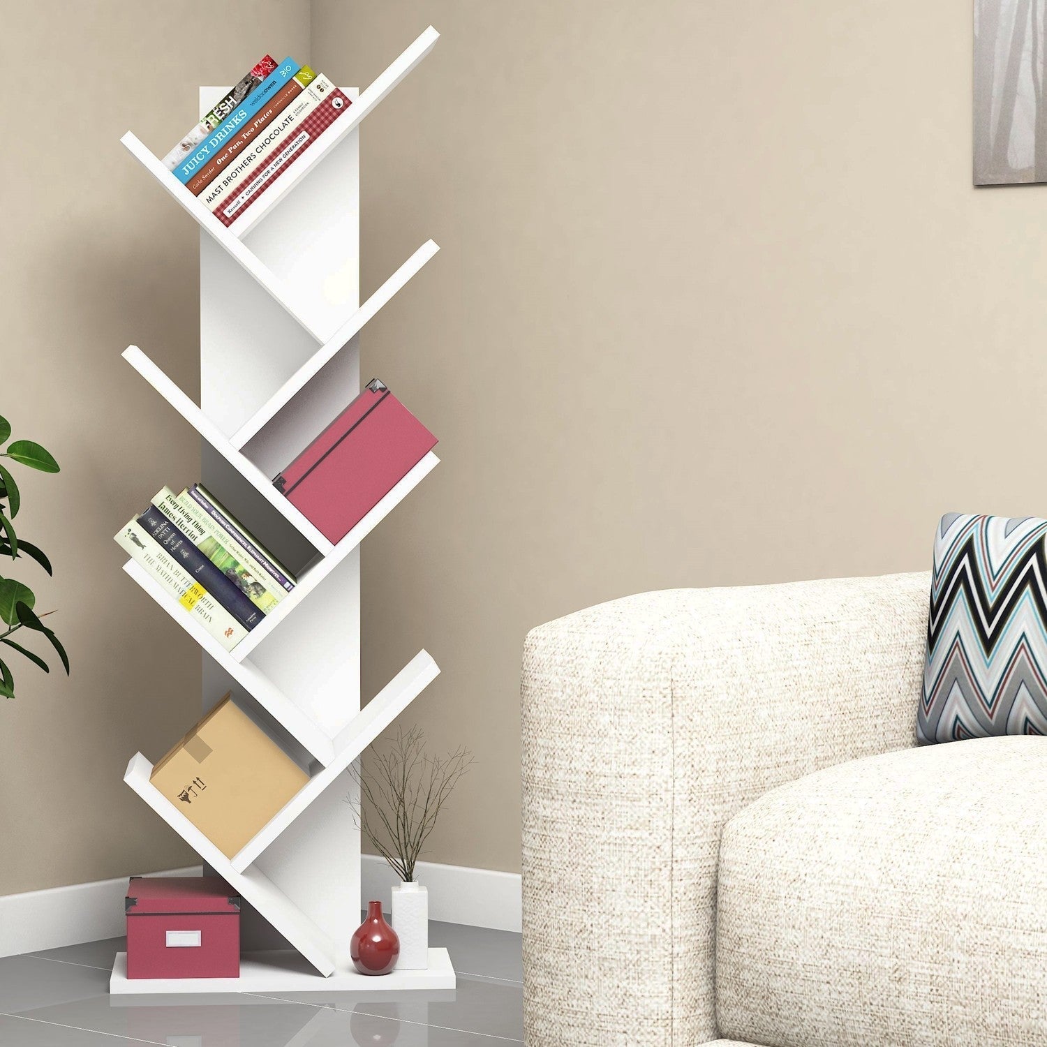 Biblioteca Hitit, din PAL melaminat, alb, 46x22x129 cm