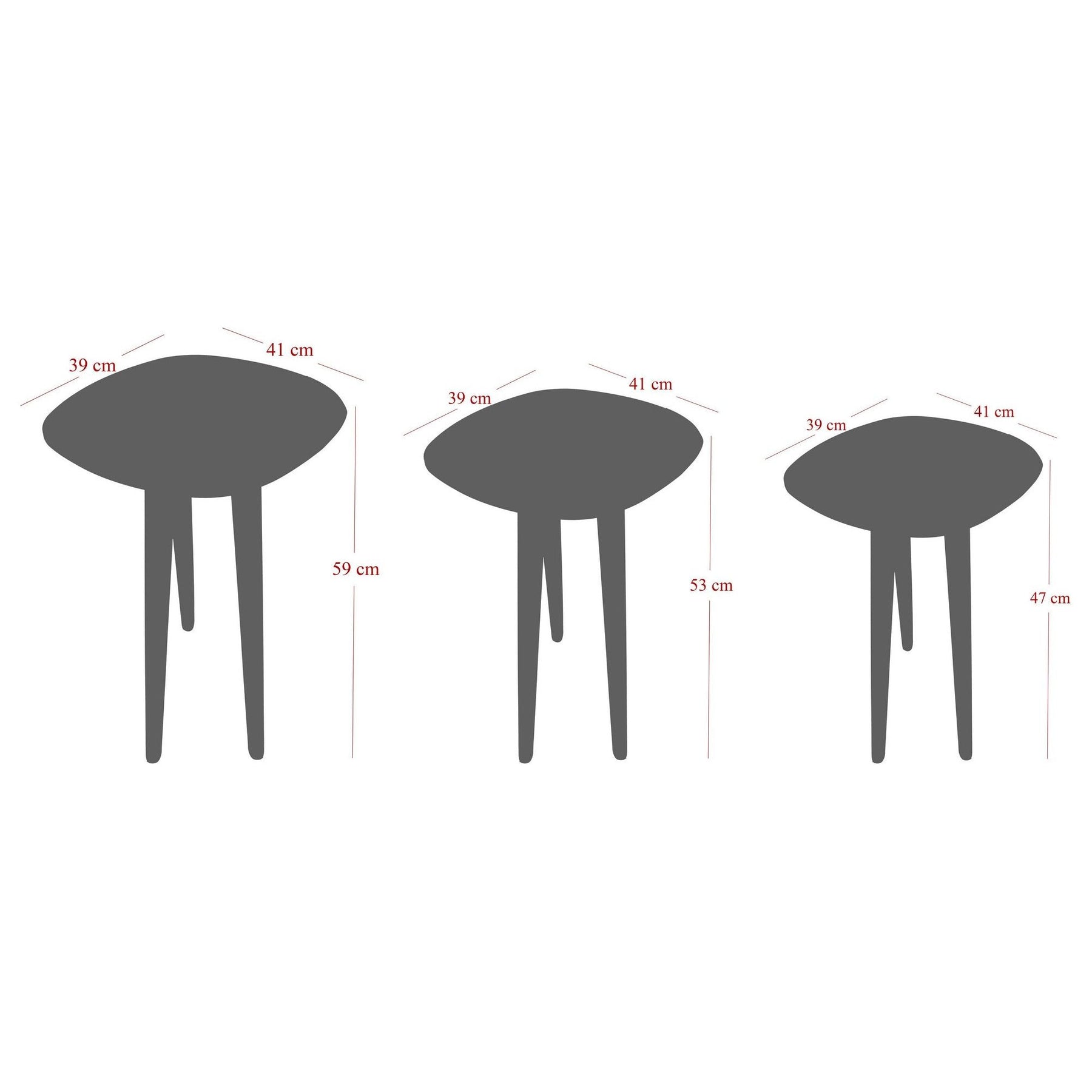 Set 3 masute Tyn, nuc, 100% PAL melaminat, 41x47x39 cm