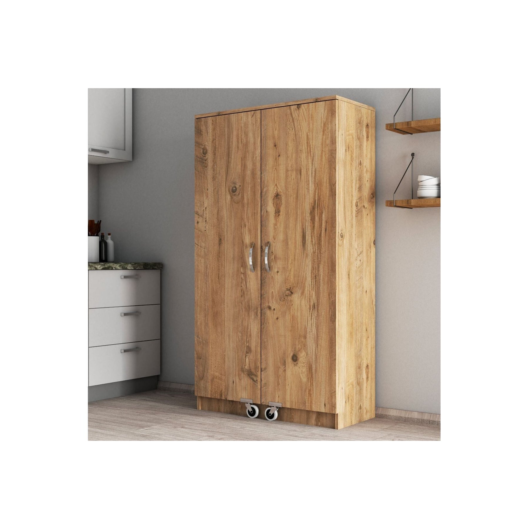 Dulap bucatarie ERC0102, stejar, PAL, 2 usi, 90x38x162 cm