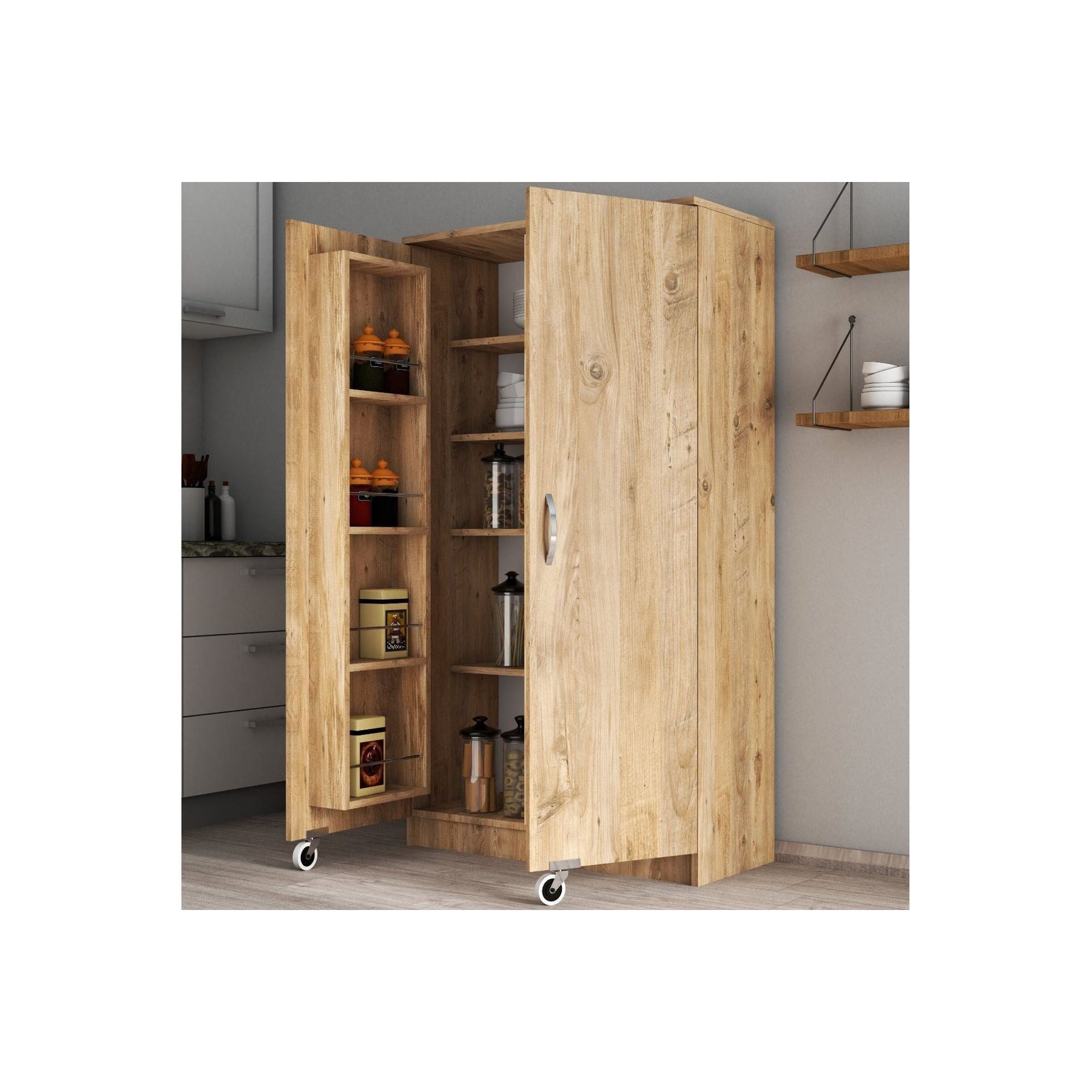 Dulap bucatarie ERC0102, stejar, PAL, 2 usi, 90x38x162 cm