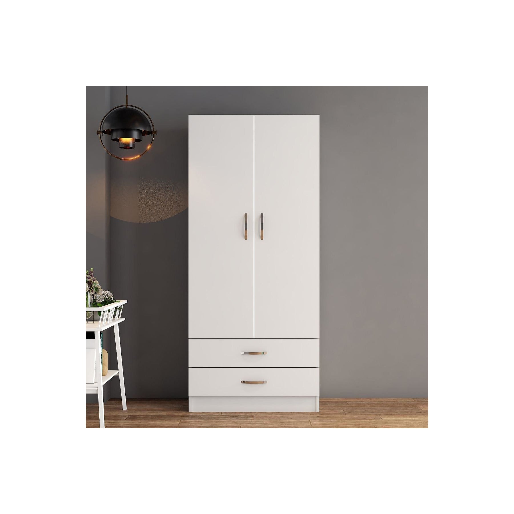 Dulap GRD0401, alb, PAL, 2 usi si 2 sertare, 80x46x182 cm