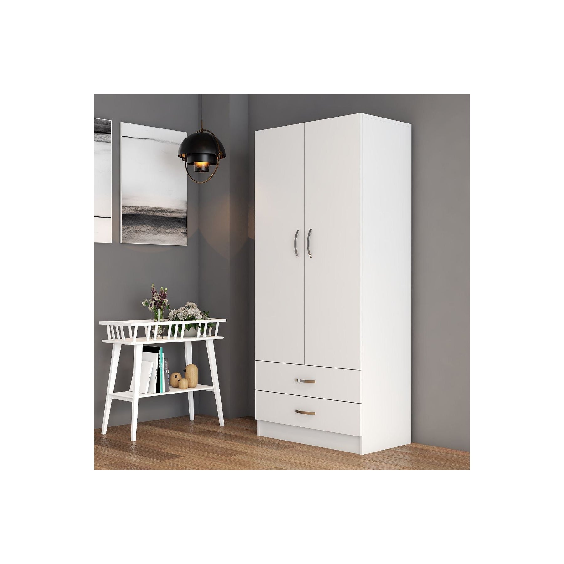 Dulap GRD0401, alb, PAL, 2 usi si 2 sertare, 80x46x182 cm