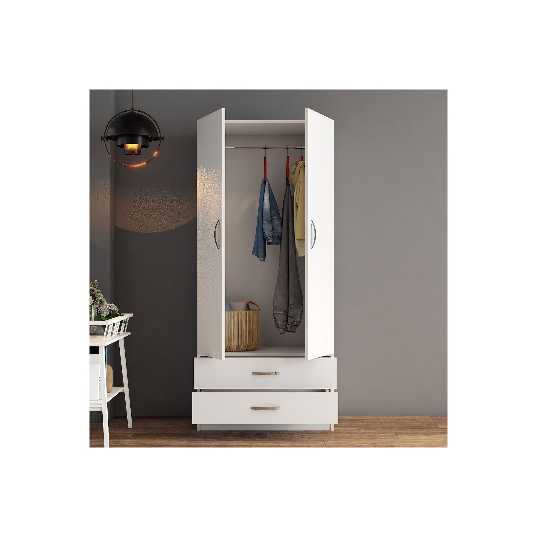 Dulap GRD0401, alb, PAL, 2 usi si 2 sertare, 80x46x182 cm
