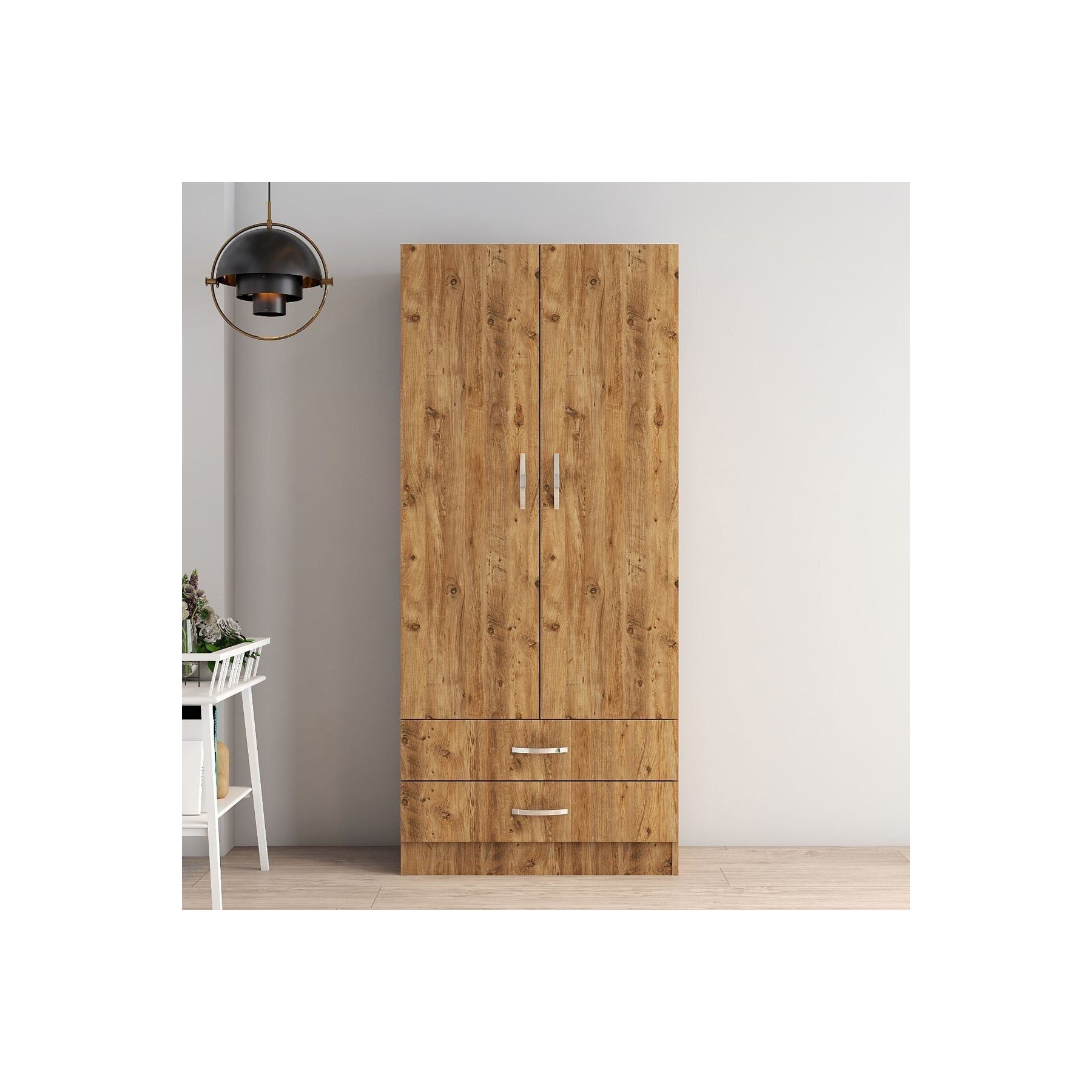 Dulap GRD0402, stejar, PAL, 2 usi si 2 sertare, 80x46x182 cm