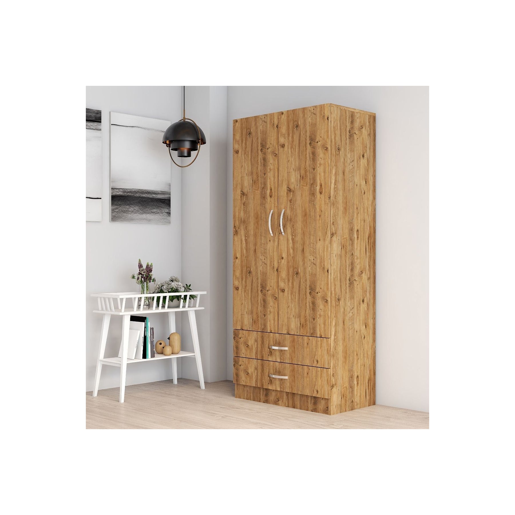Dulap GRD0402, stejar, PAL, 2 usi si 2 sertare, 80x46x182 cm