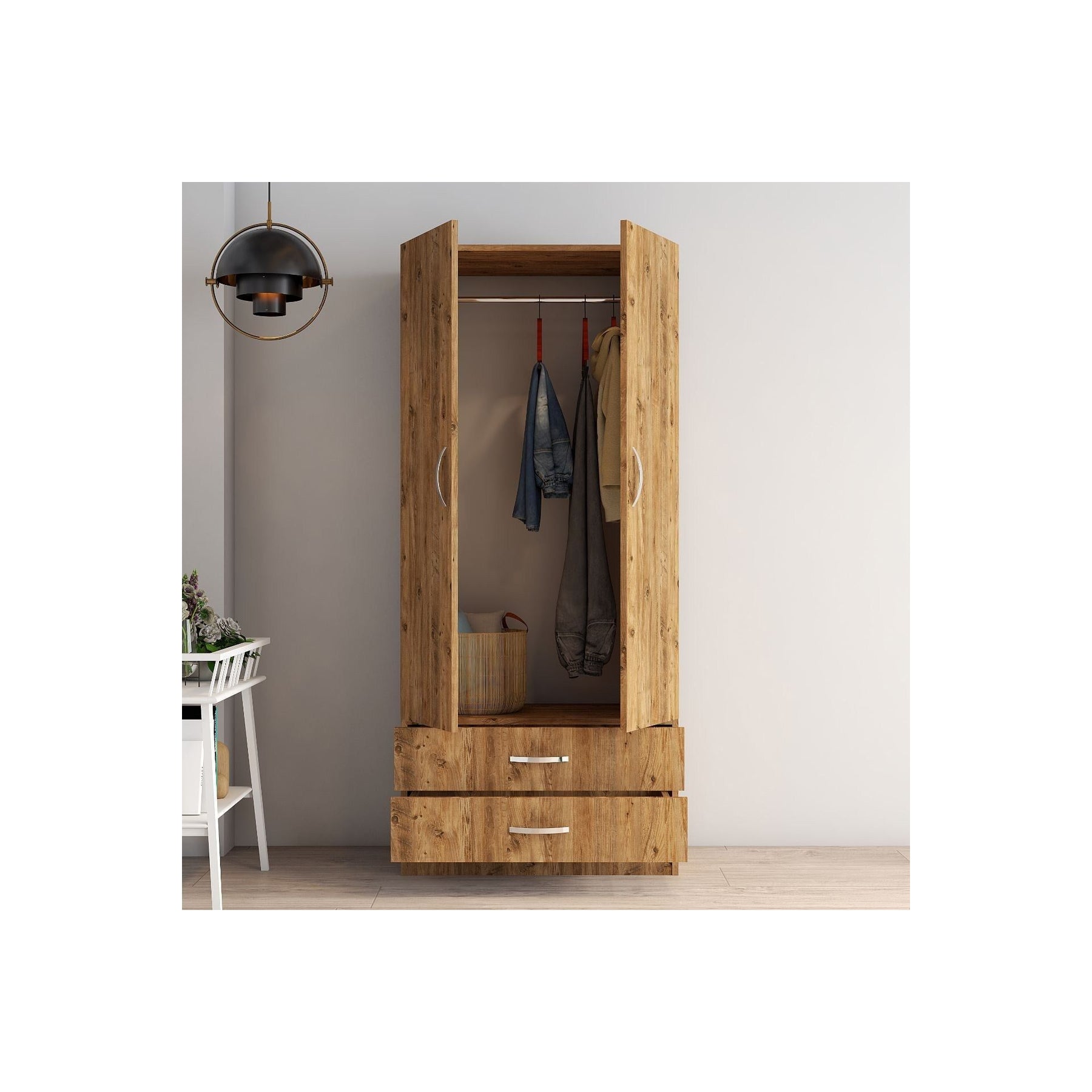 Dulap GRD0402, stejar, PAL, 2 usi si 2 sertare, 80x46x182 cm