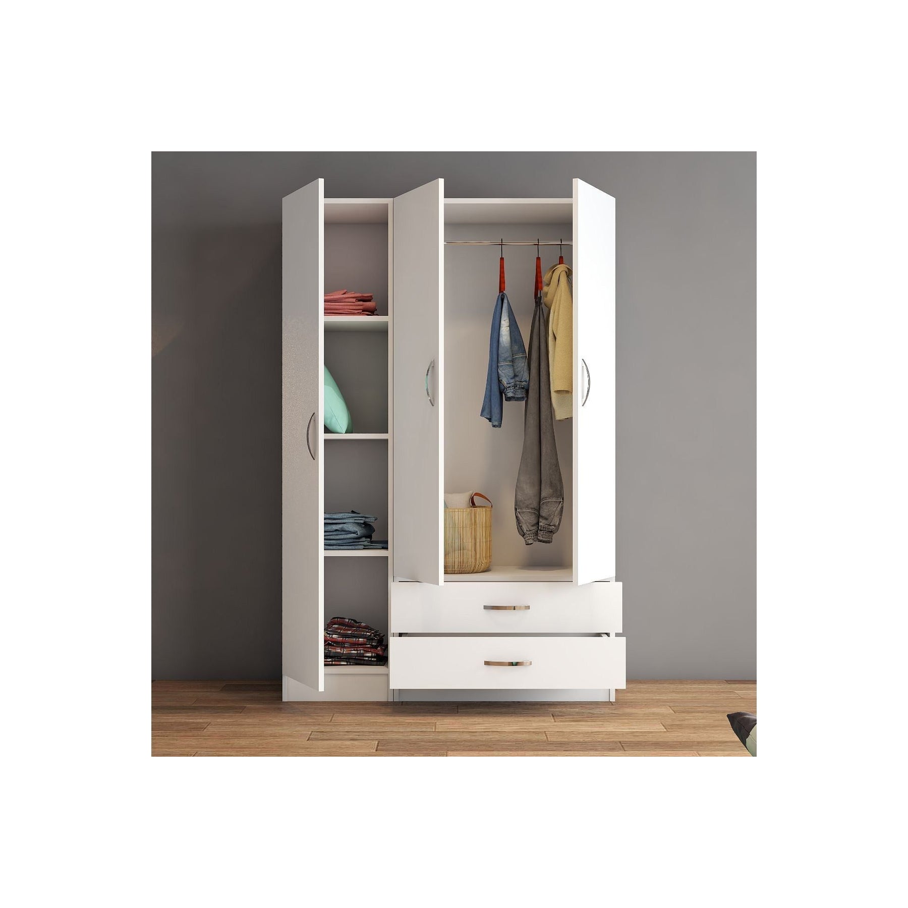 Dulap GRD0501, alb, PAL, 3 usi si 2 sertare, 120x46x182 cm