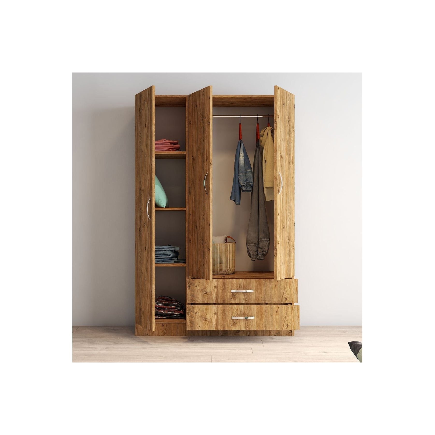 Dulap GRD0502, stejar, PAL, 3 usi si 2 sertare, 120x46x182 cm
