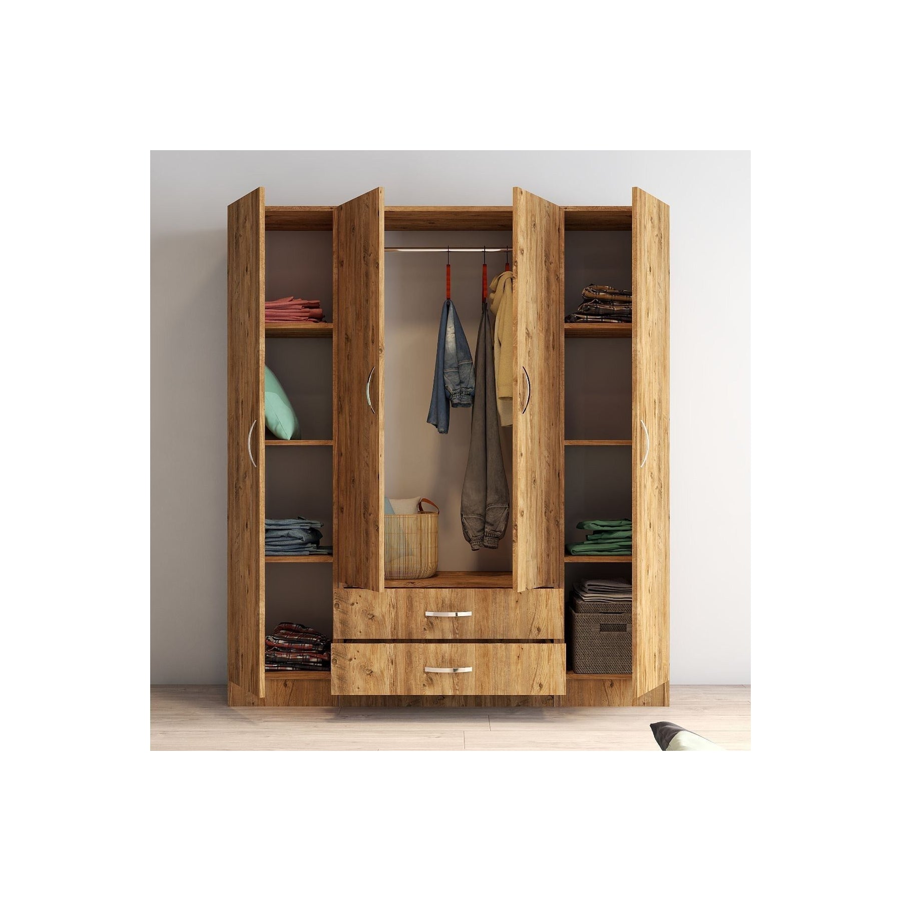 Dulap GRD0602, stejar, PAL, 4 usi si 2 sertare, 160x46x182 cm