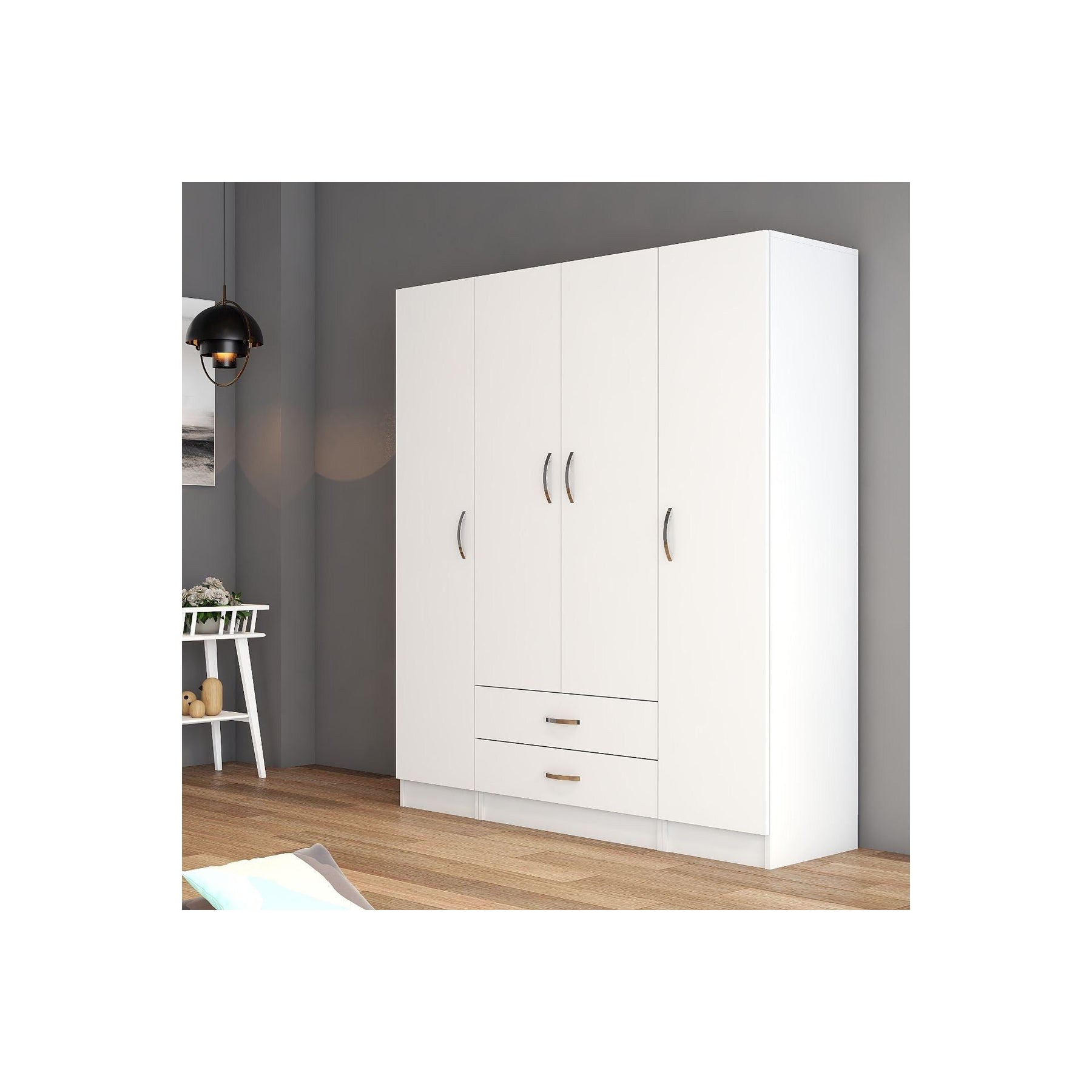 Dulap GRD0601, alb, PAL, 4 usi si 2 sertare, 160x46x182 cm