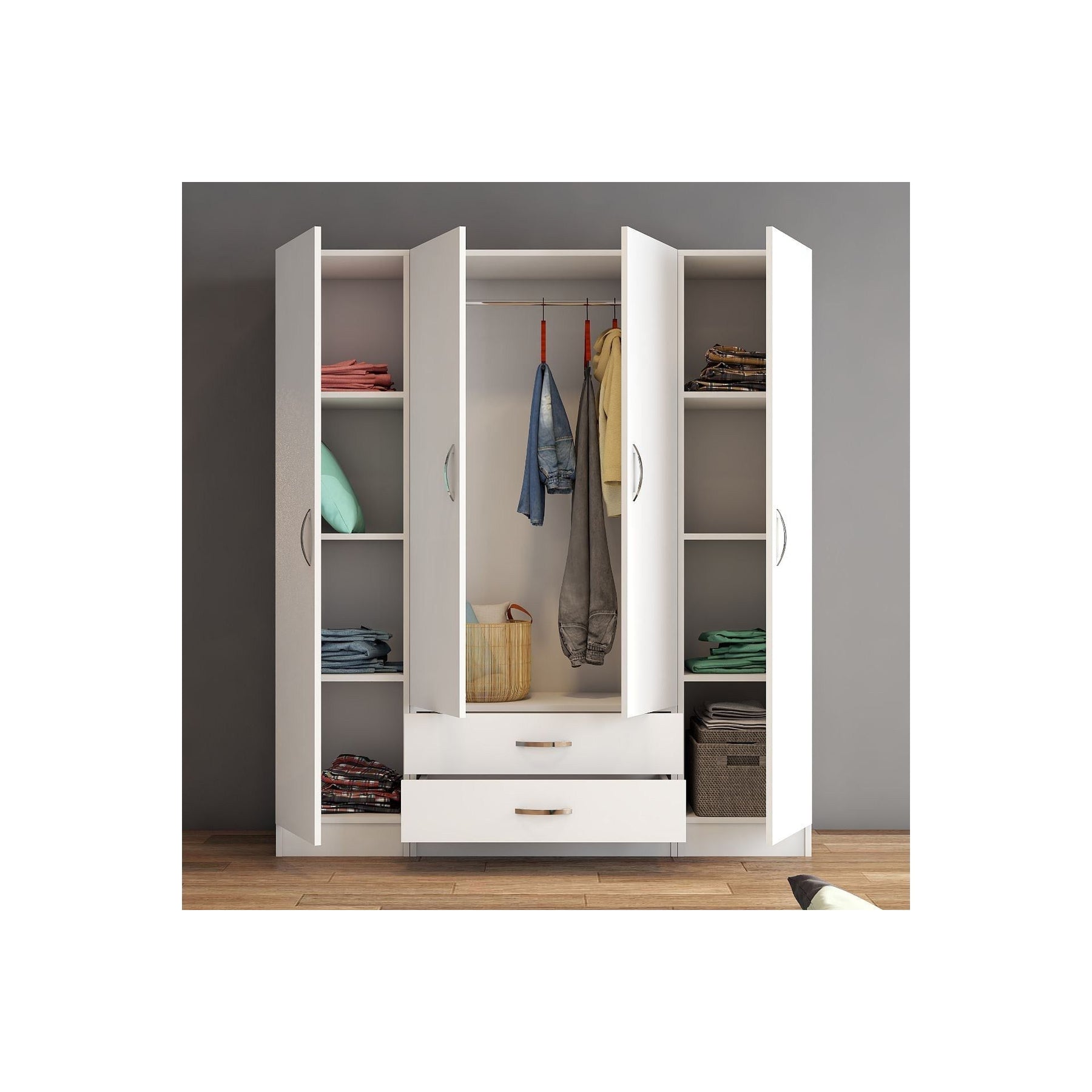 Dulap GRD0601, alb, PAL, 4 usi si 2 sertare, 160x46x182 cm